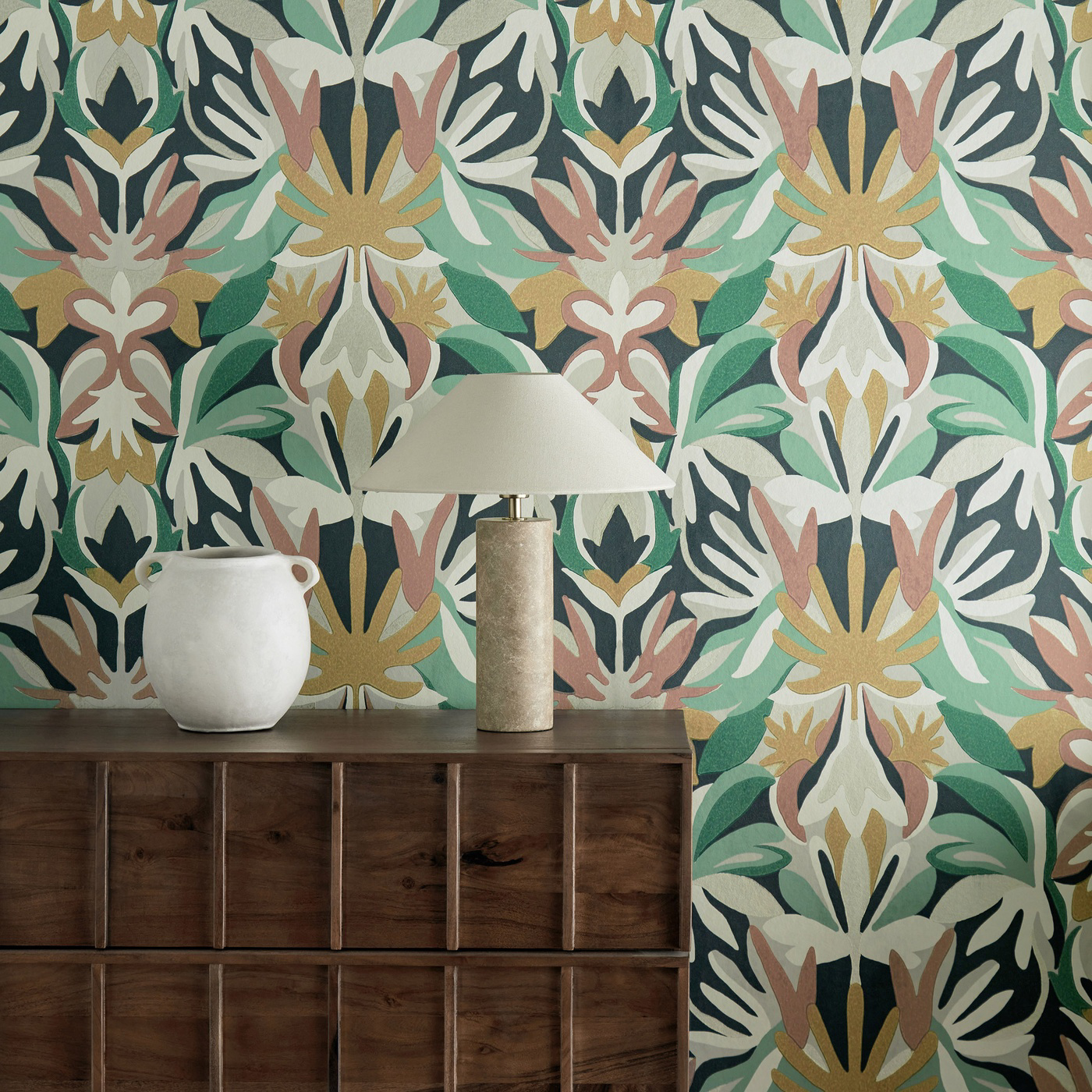 Melora Positano/Succulent/ Gold Wallpaper by HAR