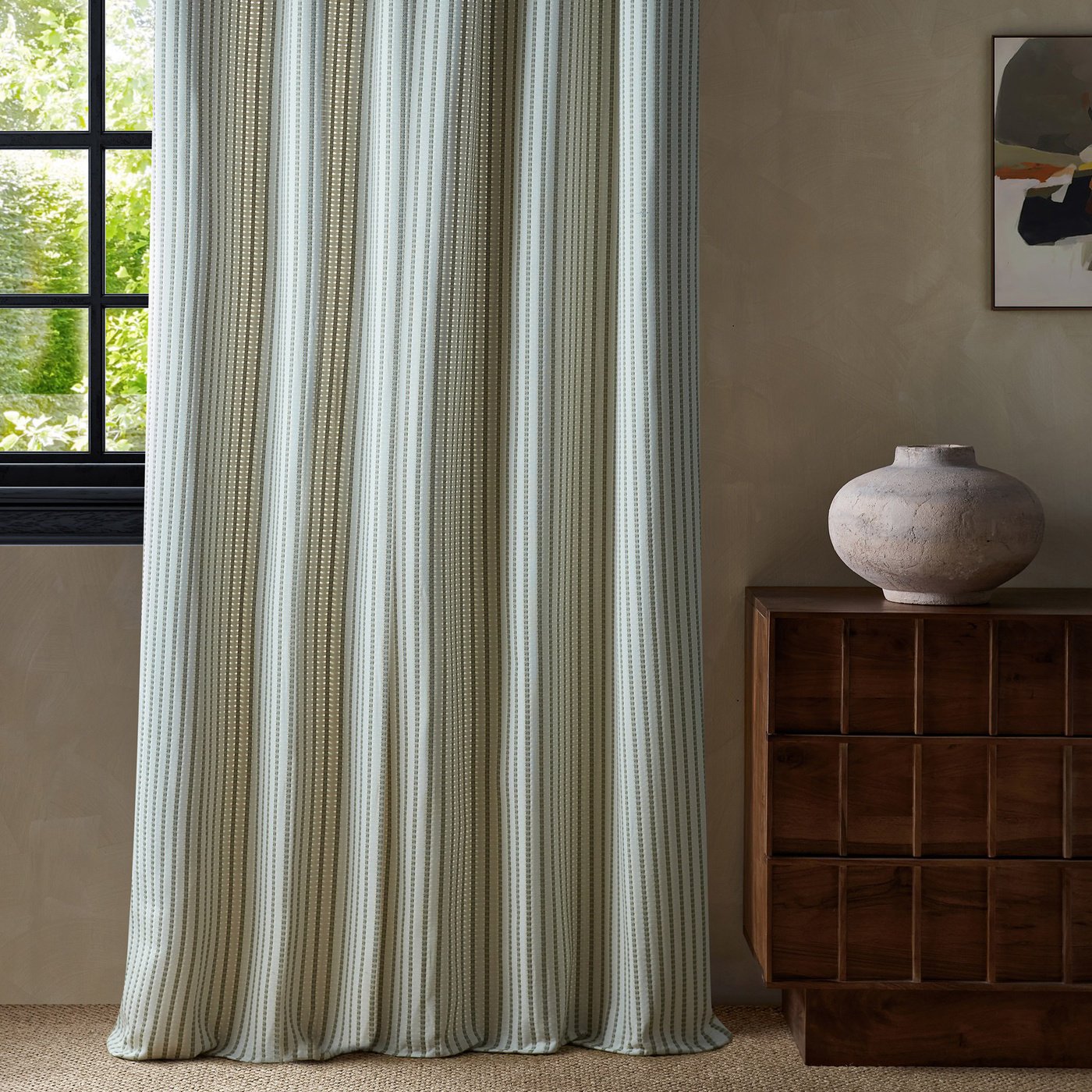 Pepita Stripe Taupe/Mint Fabric by HAR