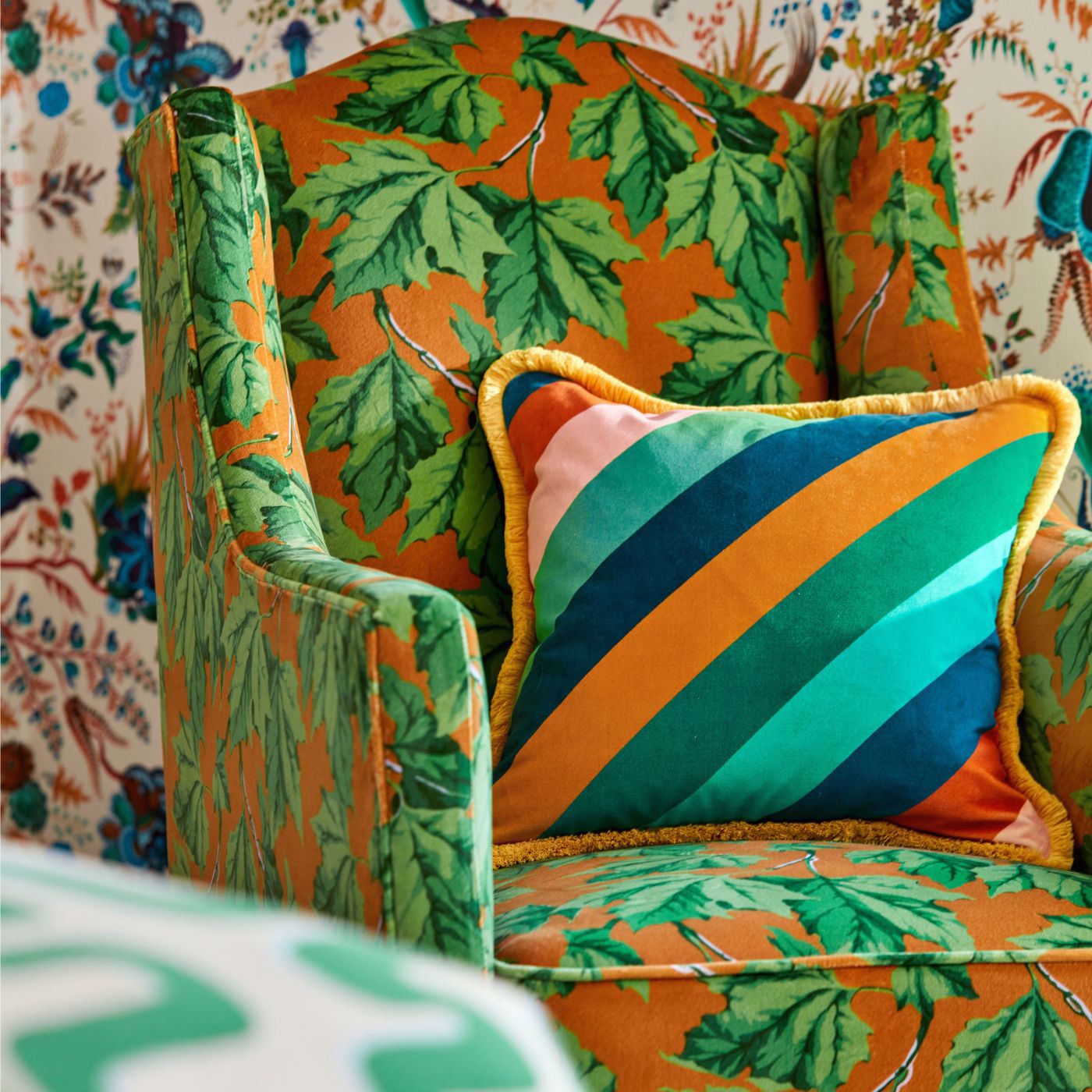 Sherbet Stripe Fabric in Emerald/Amber/Rose by Harlequin