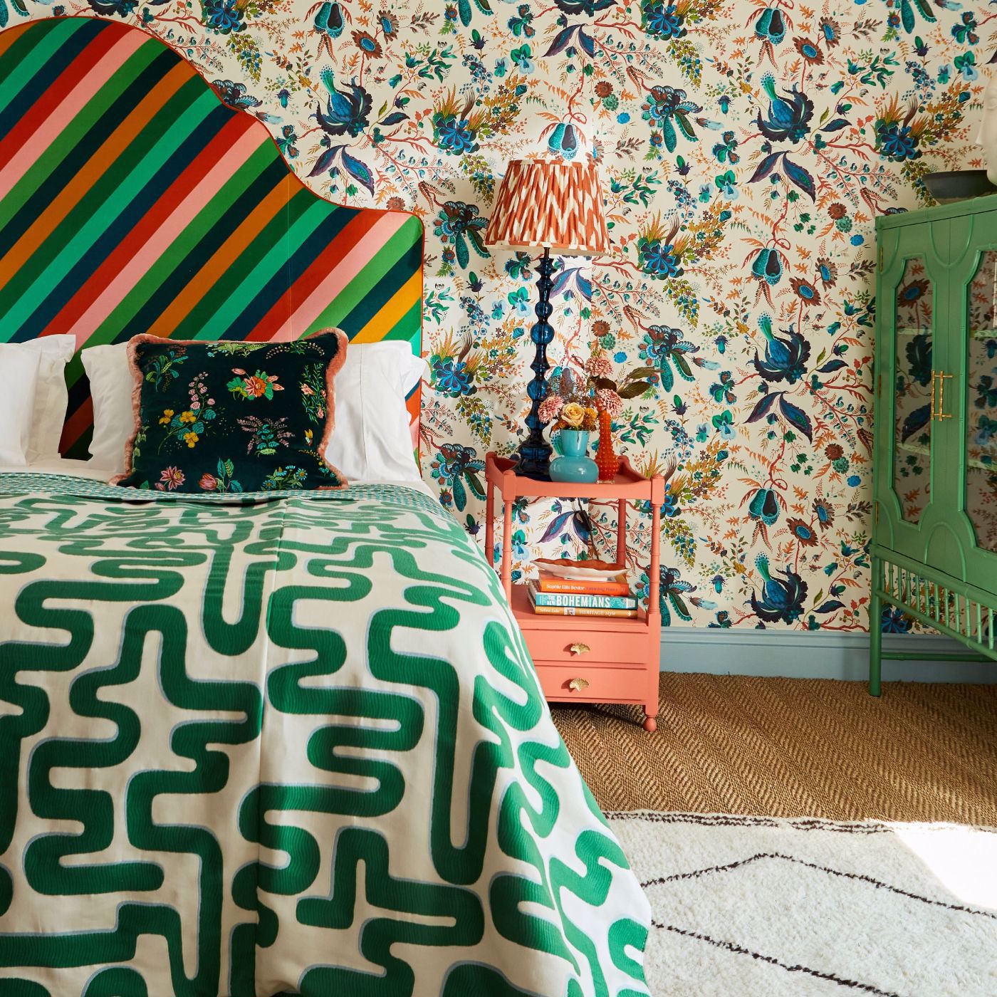 Wonderland Floral Lapis/Emerald/Carnelian Wallpaper by HAR