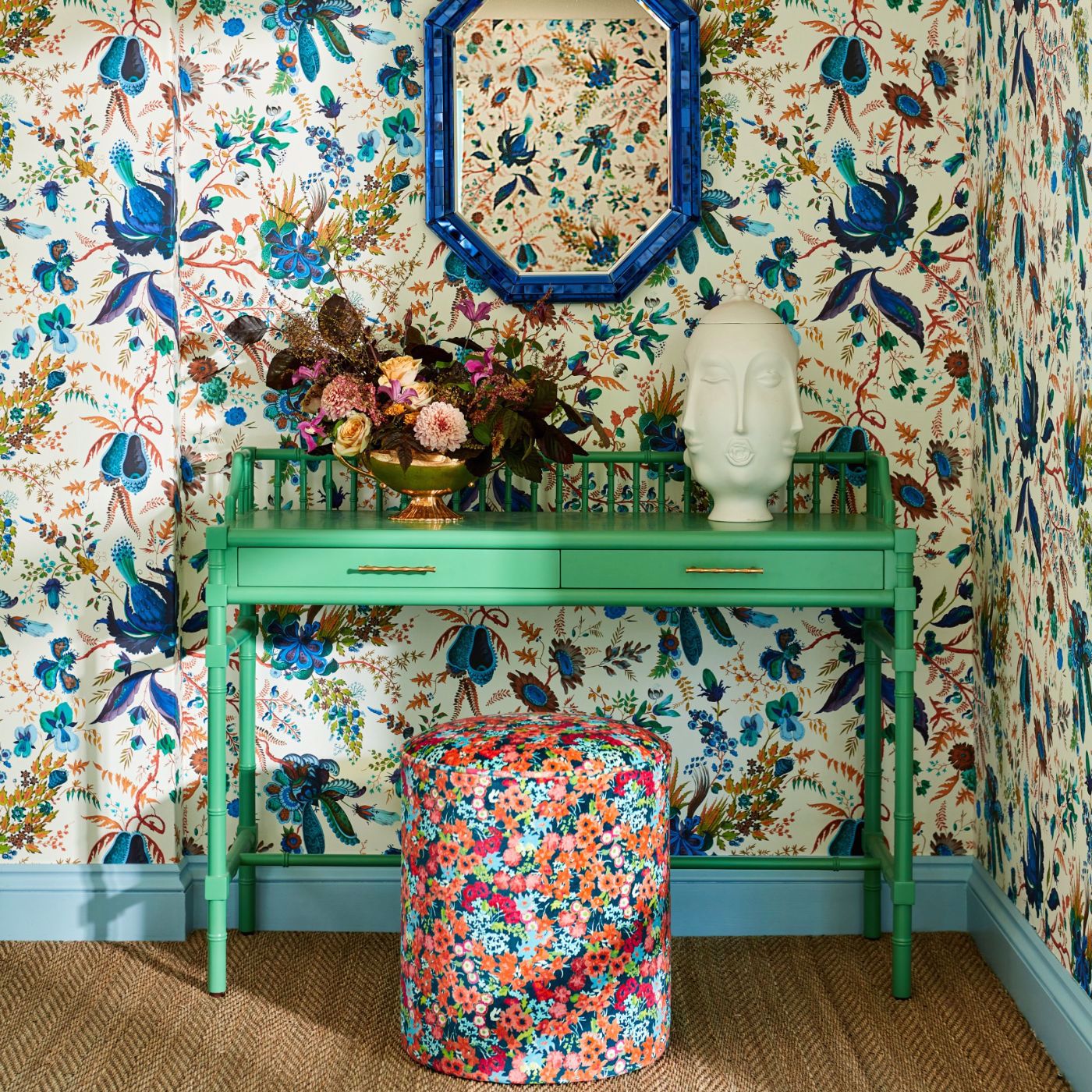 Wonderland Floral Wide Width Lapis/Emerald/Carnelian Wallpaper by HAR