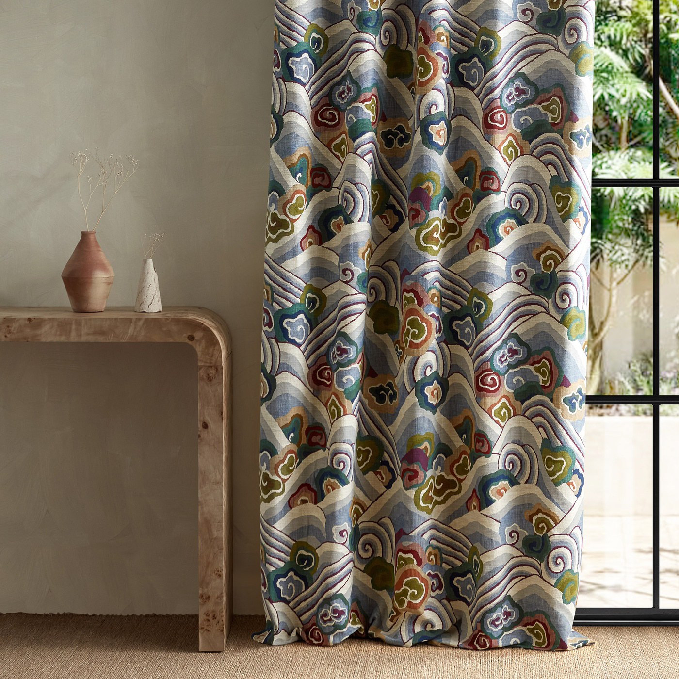 Kanagawa Indigo/Maroon Fabric by HAR