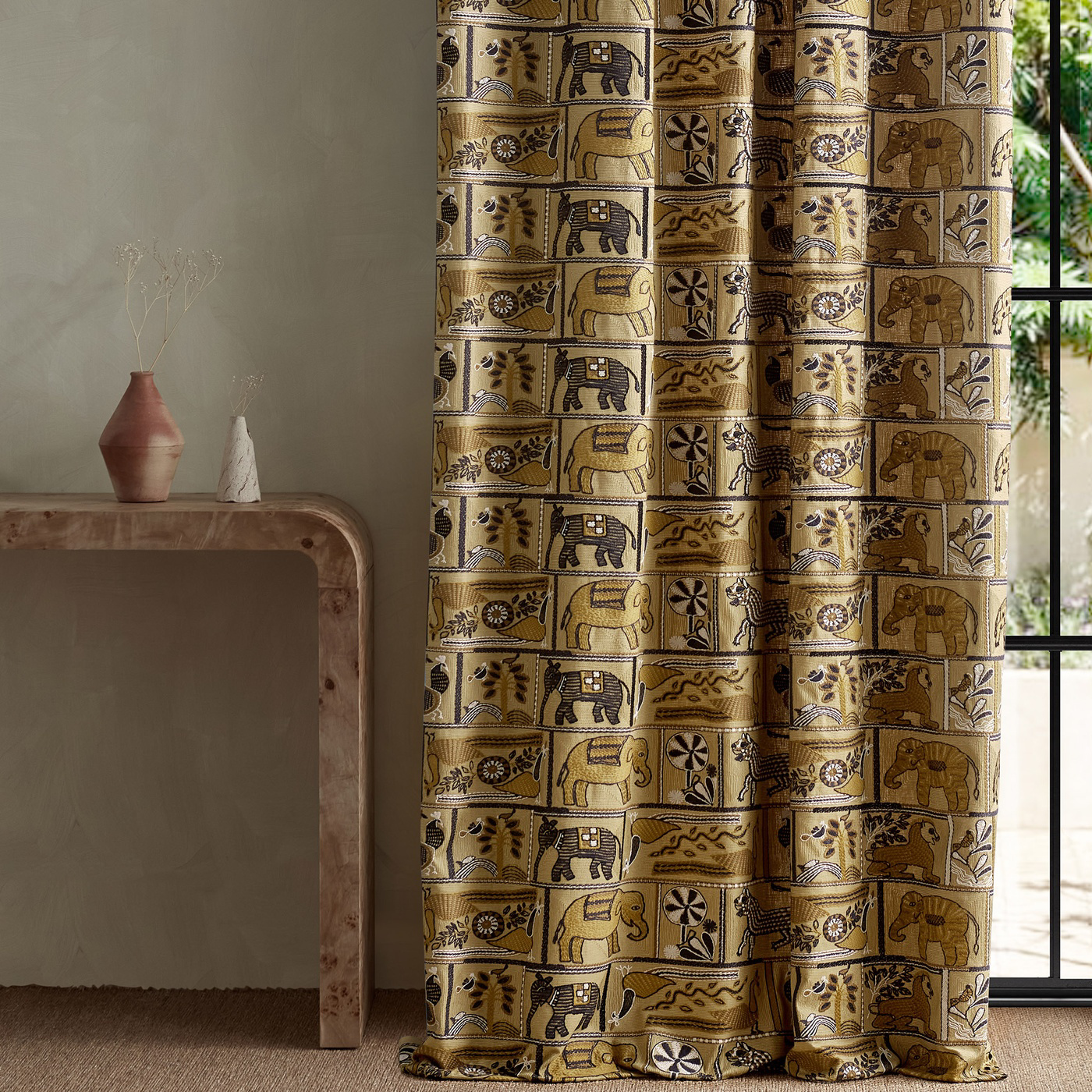 Kantha Ochre/Charcoal Fabric by HAR