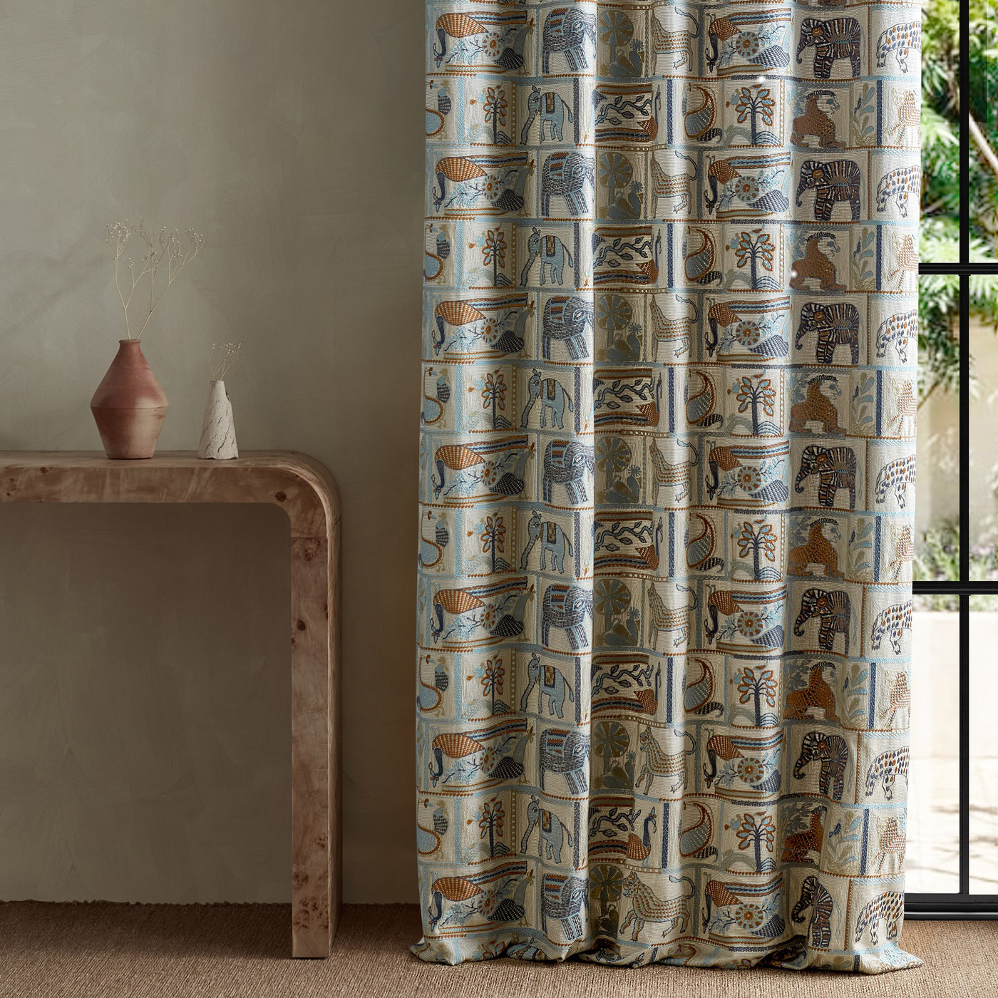 Kantha Azul/Paprika Fabric by HAR