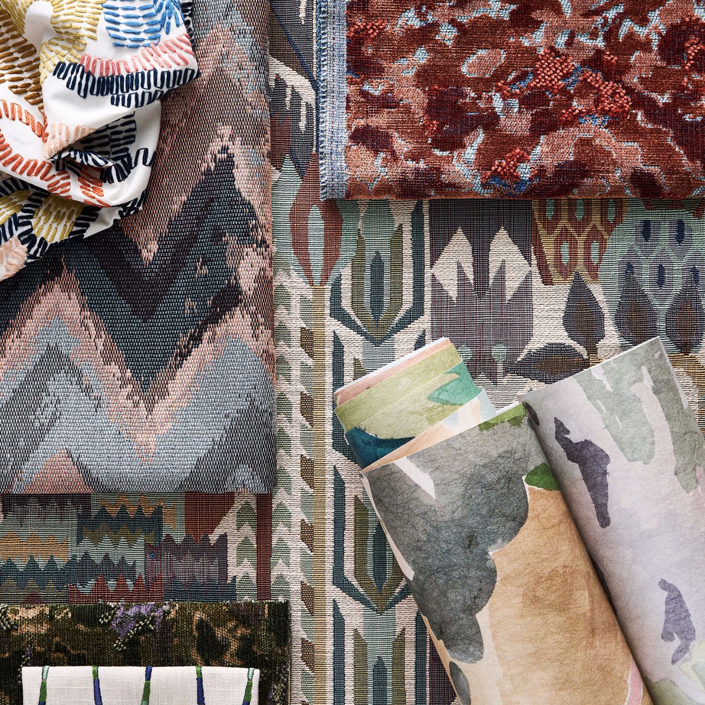 Ania Forest/Azul/Ochre Fabric by HAR