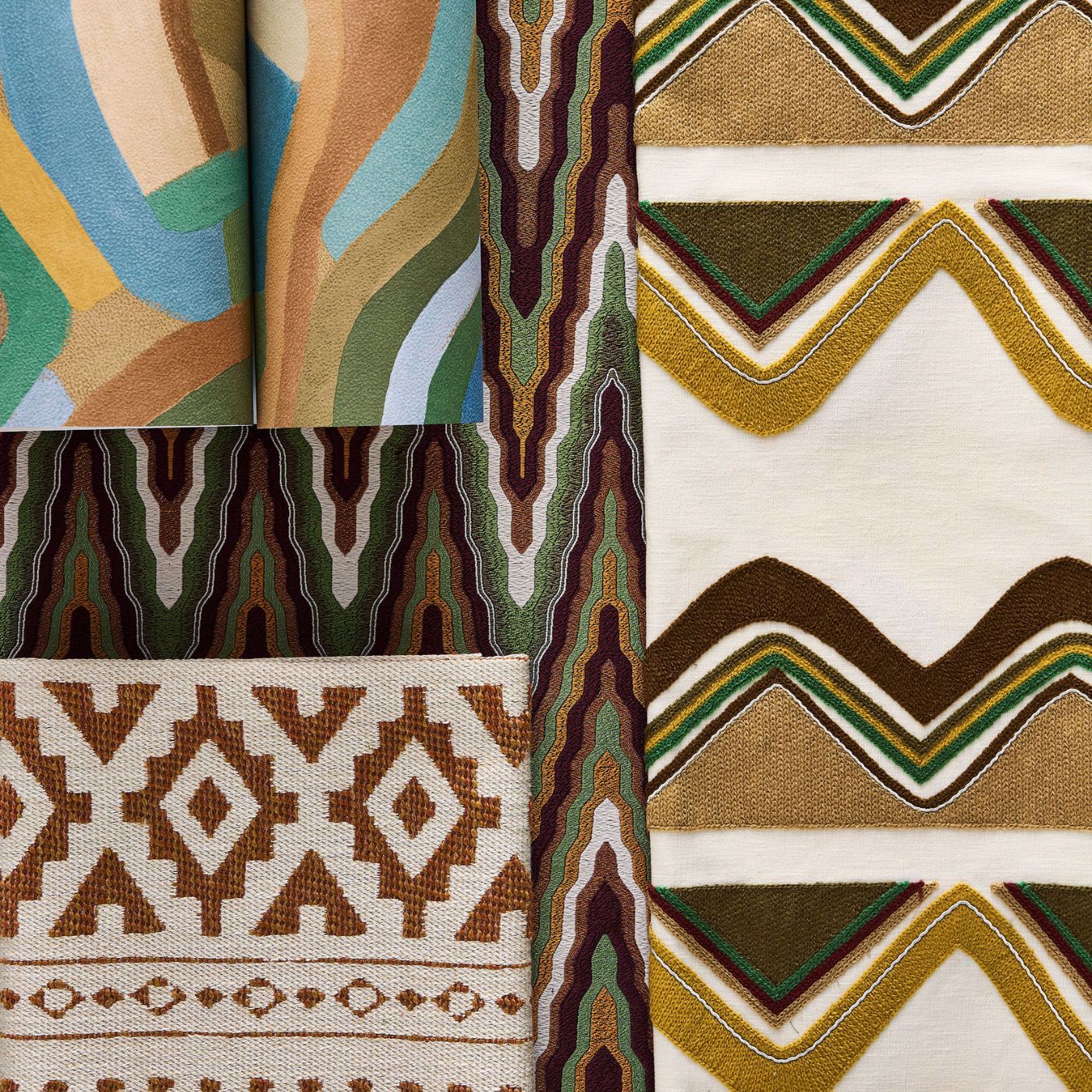 Spiralis Ochre/Turquoise/Forest Wallpaper by HAR