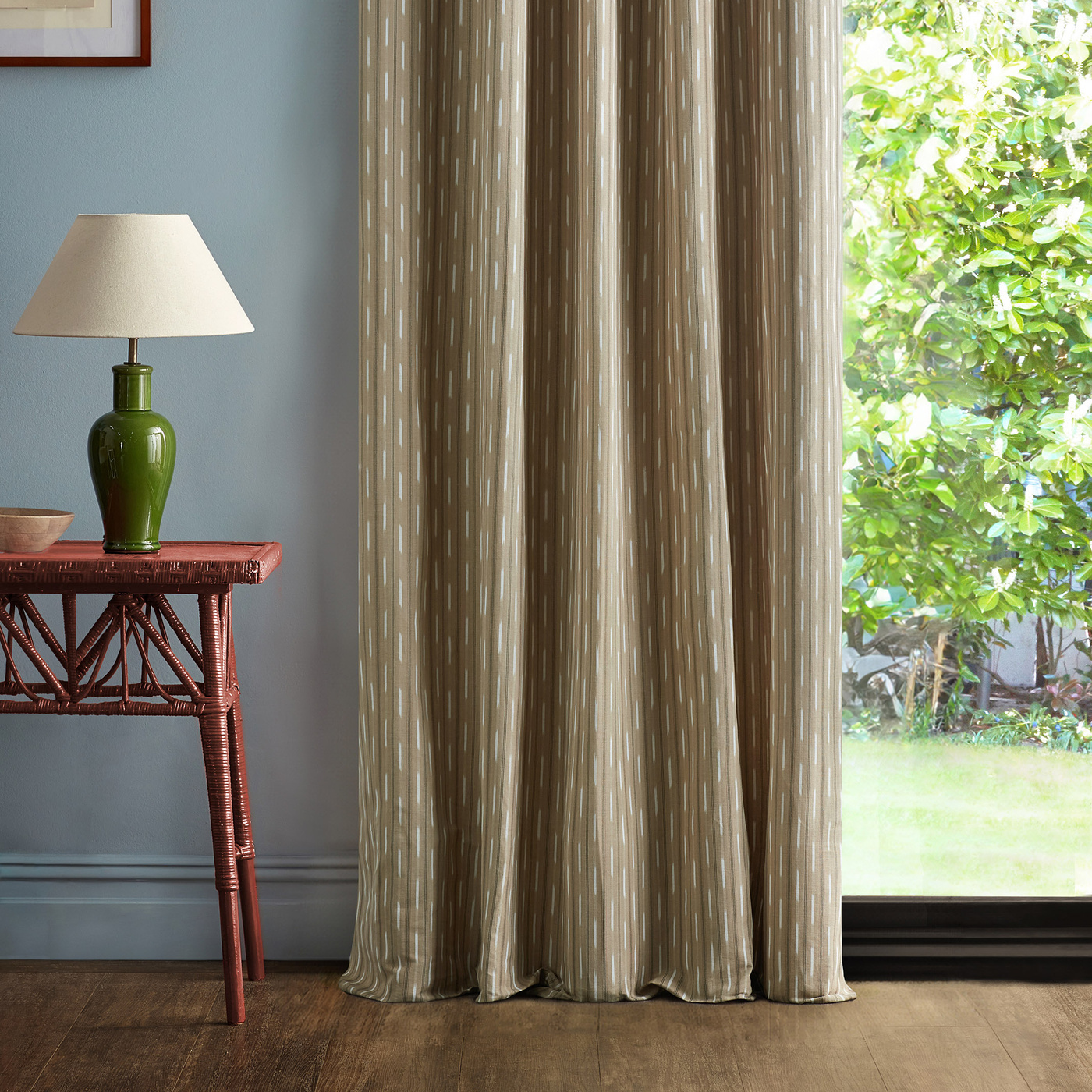 Sabu Stripe Stone/Oak Fabric by SAN