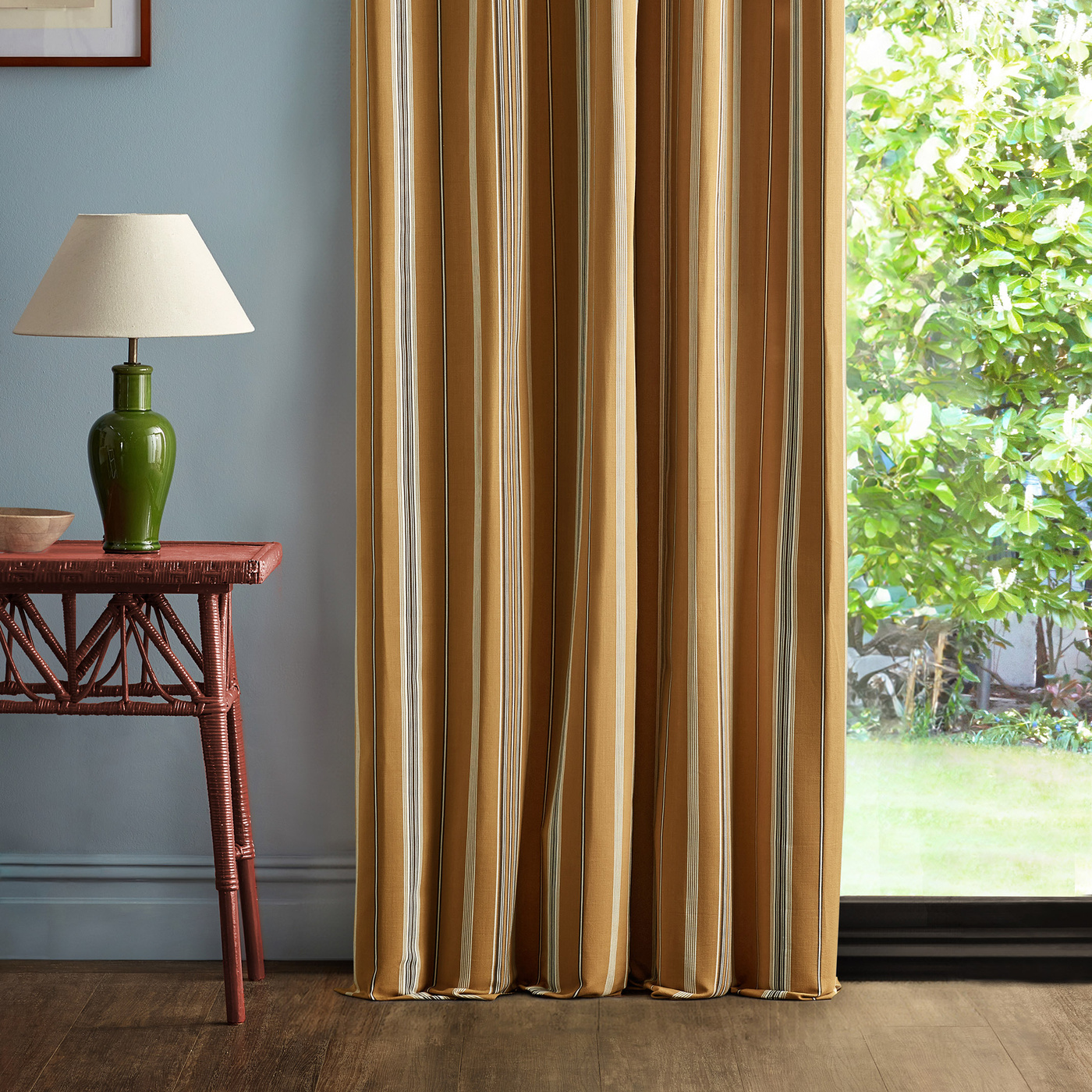 Latimer Stripe Turmeric/Walnut Fabric by SAN