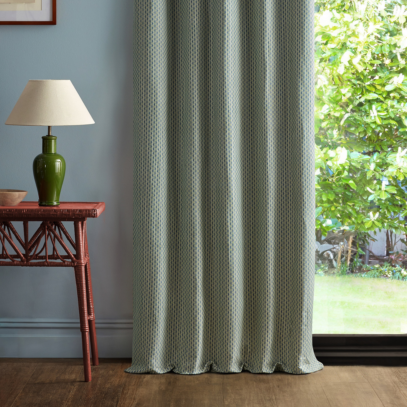 Batak Check Avocado/Indigo Fabric by SAN