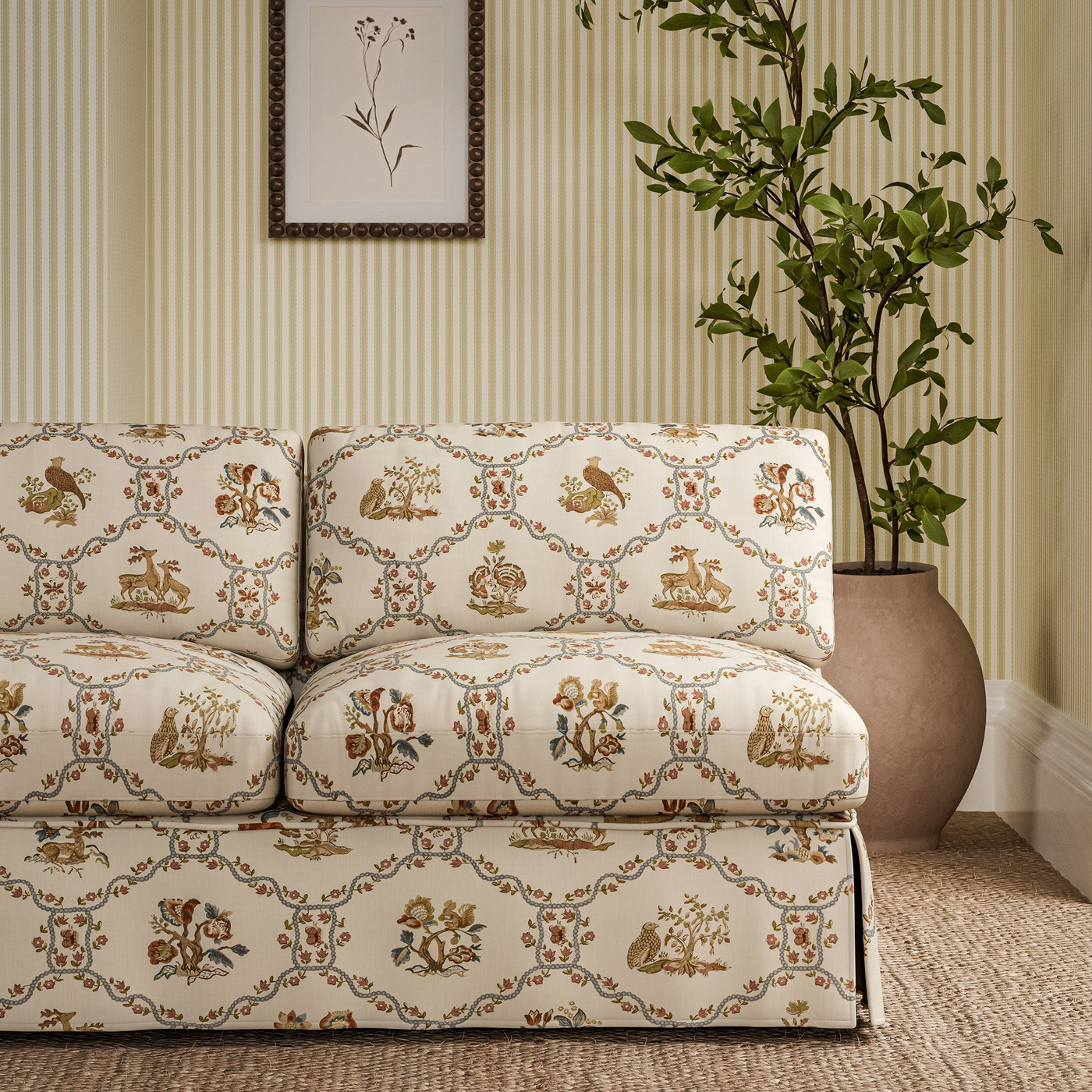 Partridge & Pear Porcelain/Blossom Fabric by SAN