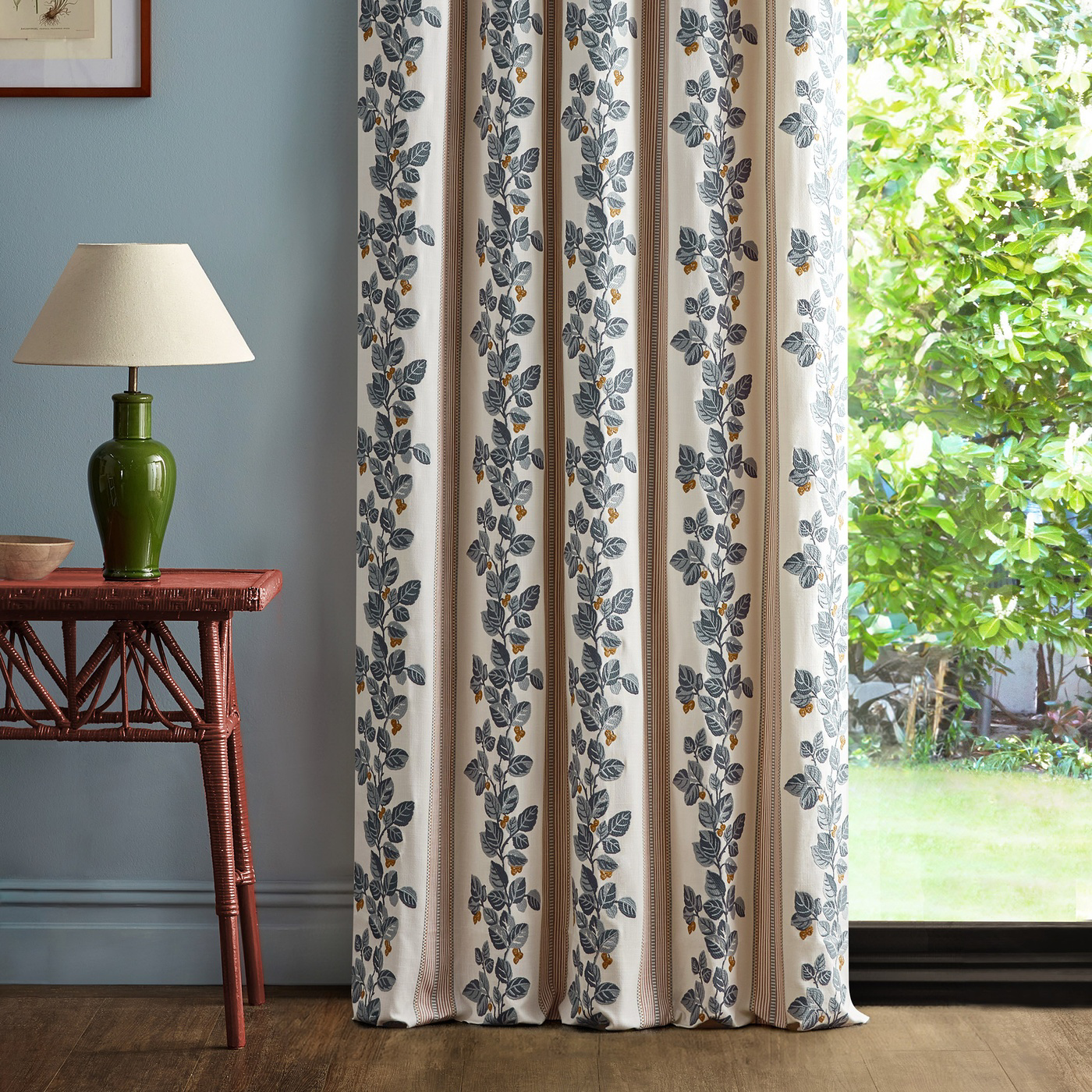 Cobnut Stripe Porcelain/Blossom Fabric by SAN