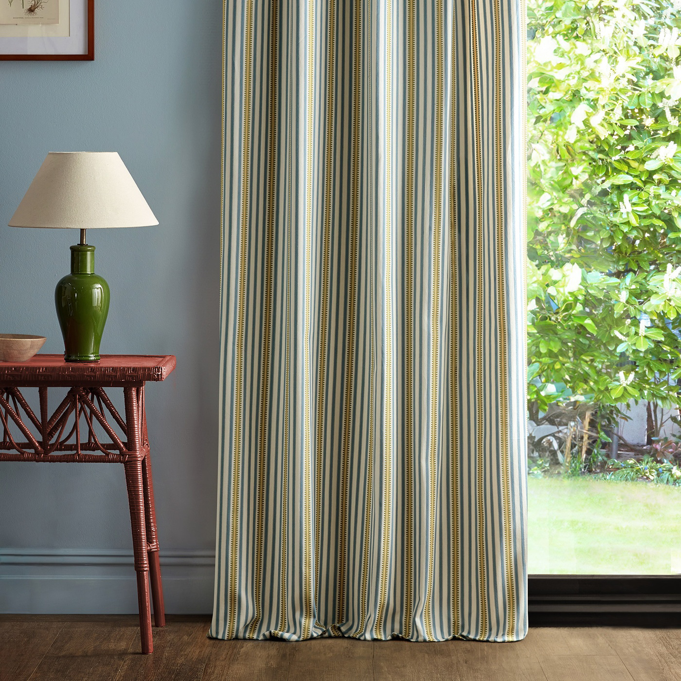 Barneby Stripe Woad/Olive Fabric by SAN