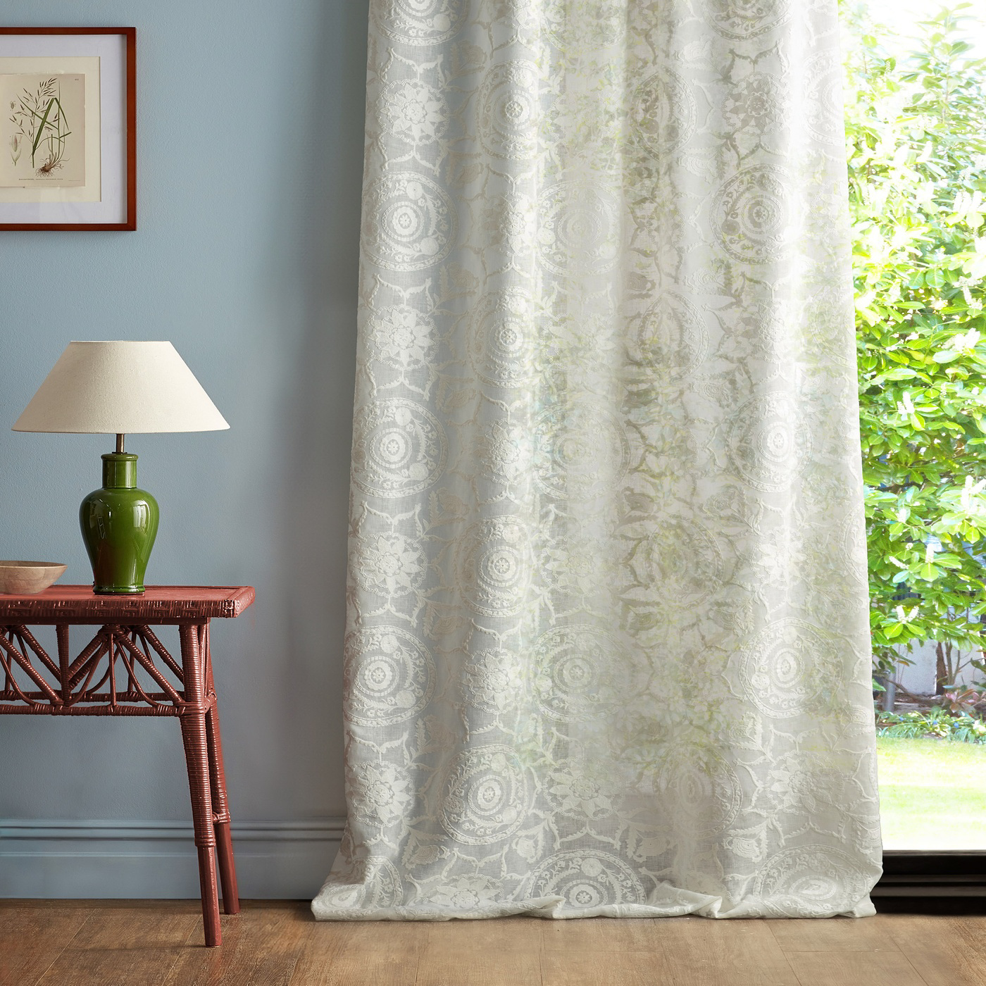 Anthos Sheer Seaspray White Fabric by SAN