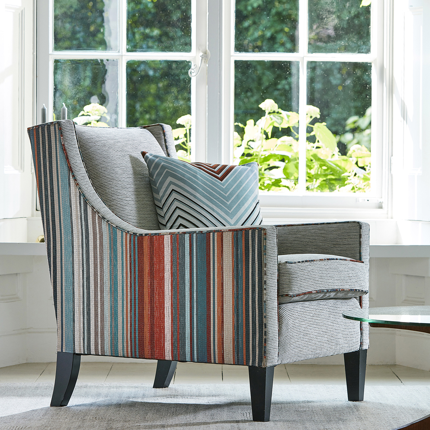 Spectro Stripe Teal/Sedonia/Rust Fabric by HAR