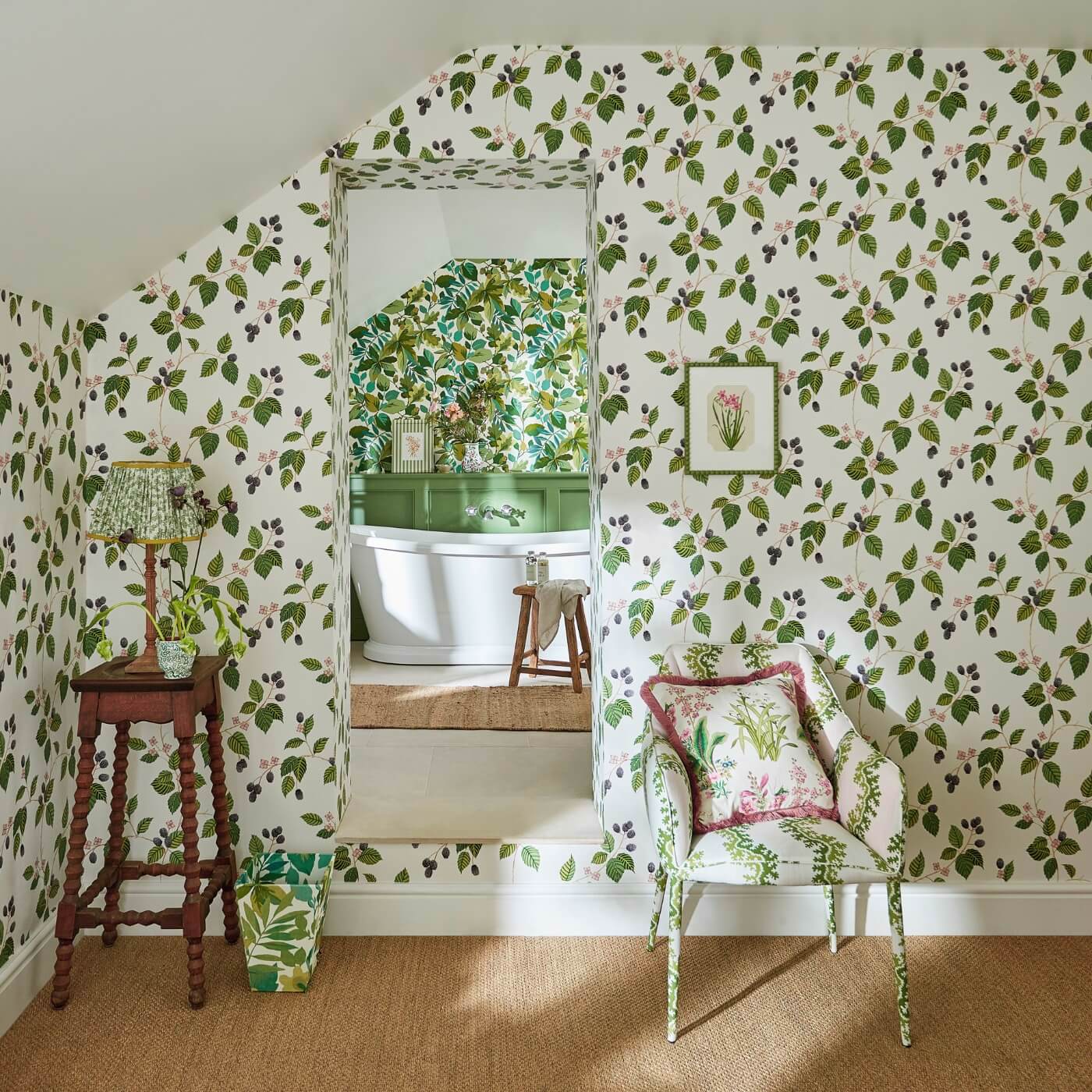 Robin's Wood Botanical Green Wallpaper by SAN