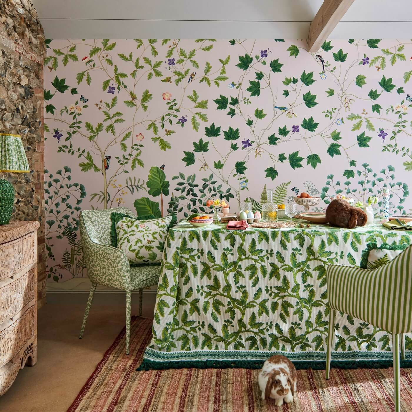 Sycamore and Oak Botanical Green Wallpaper by SAN