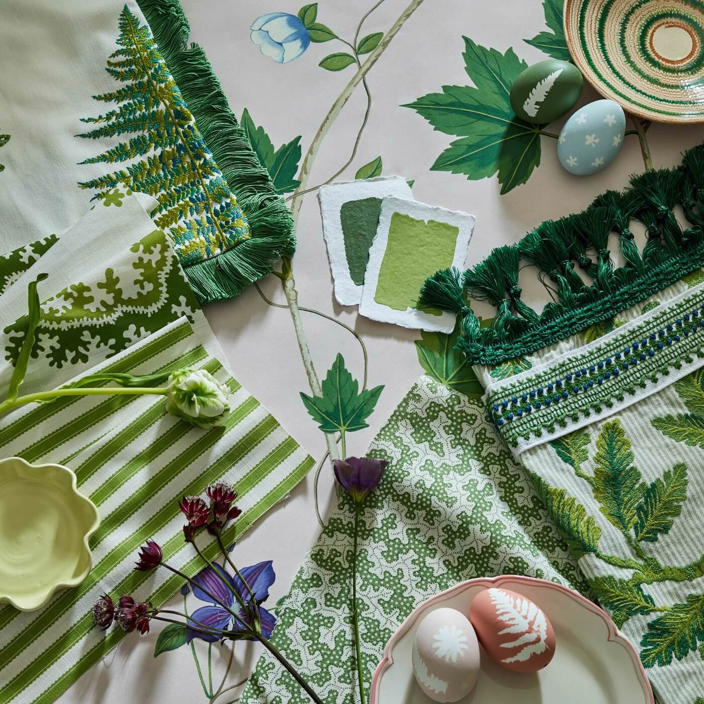 Fernery Embroidery Botanical Green Fabric by SAN