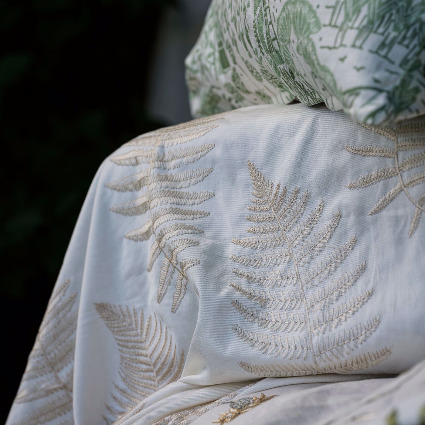 Fern Embroidery Ivory Fabric by SAN
