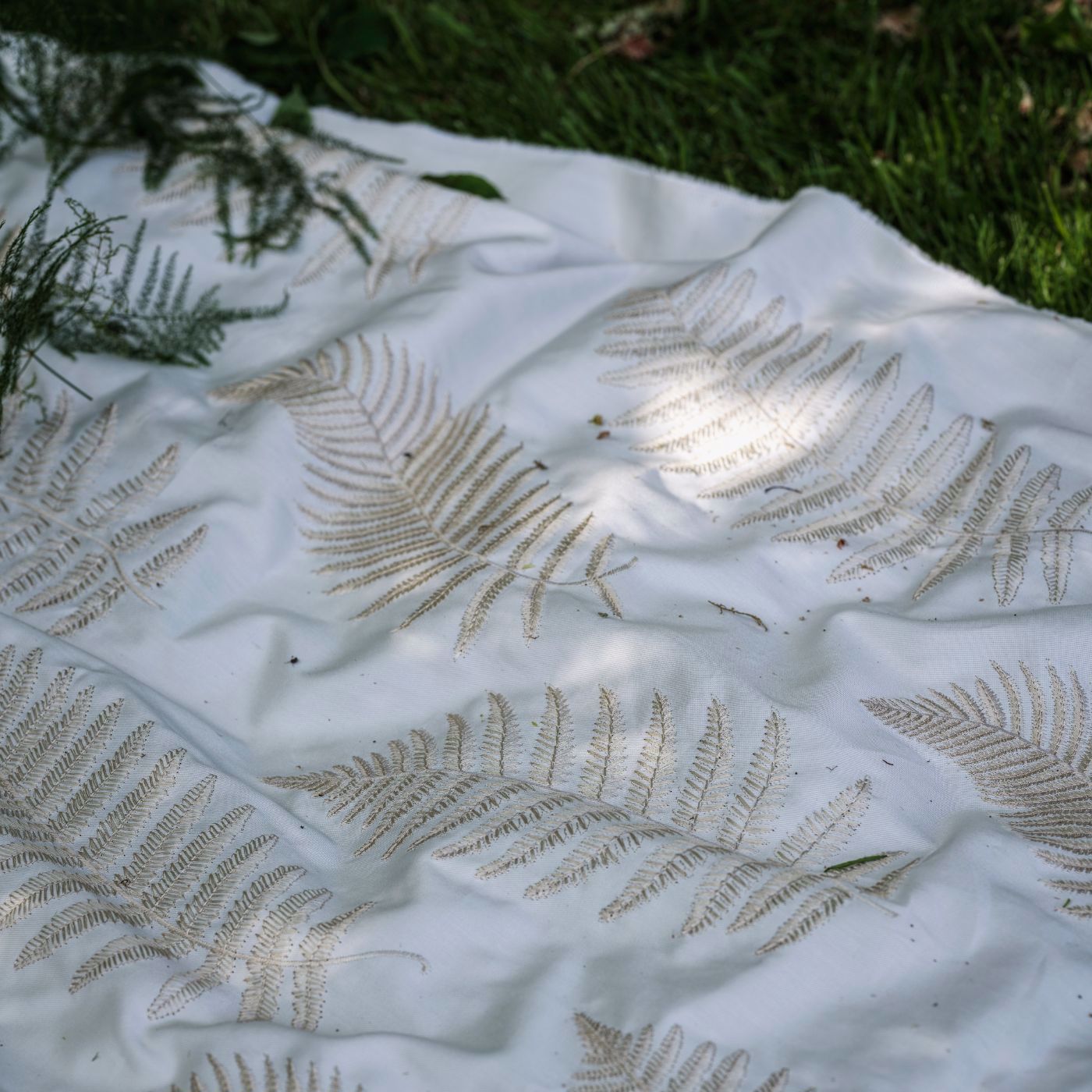 Fern Embroidery Ivory Fabric by SAN