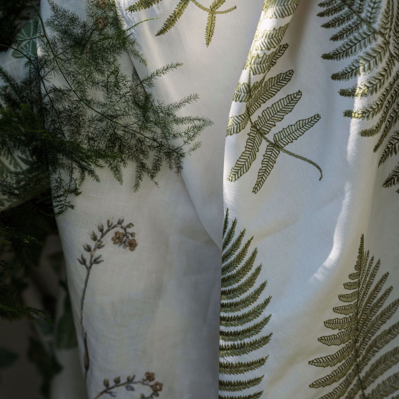 Fern Embroidery Moss Fabric by SAN