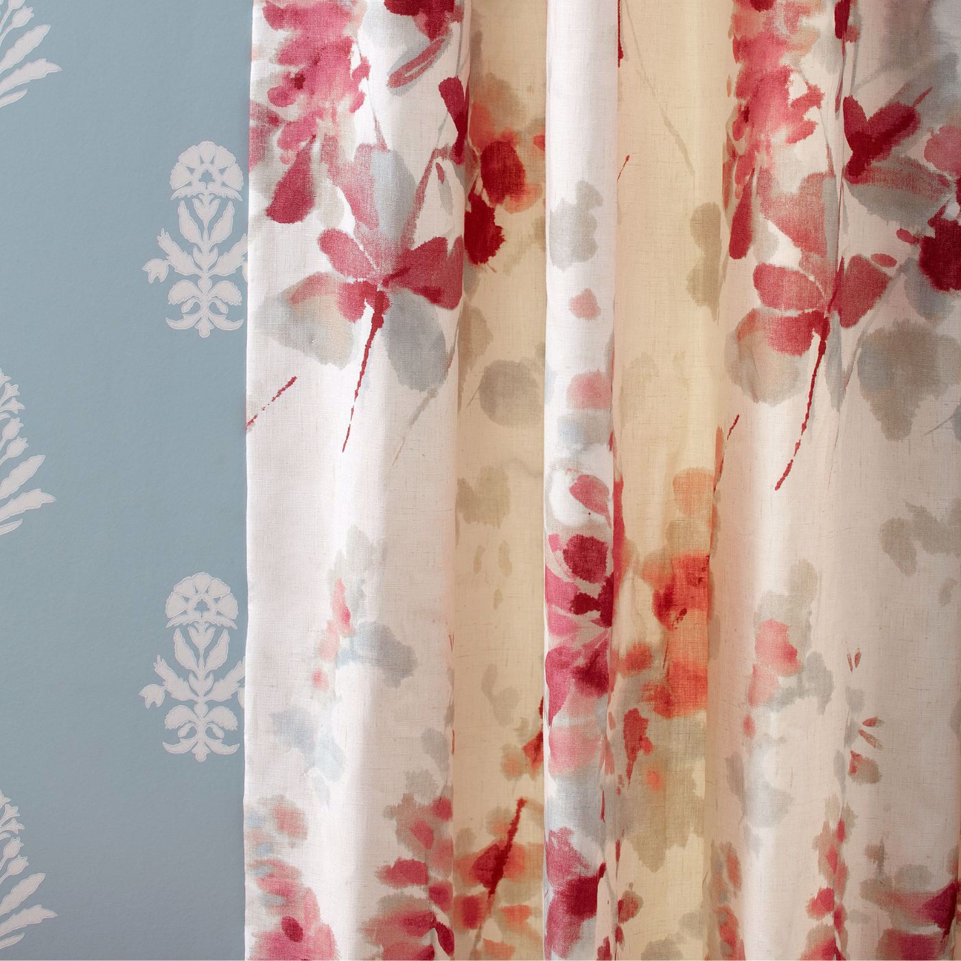 Delphiniums Coral Fabric by SAN