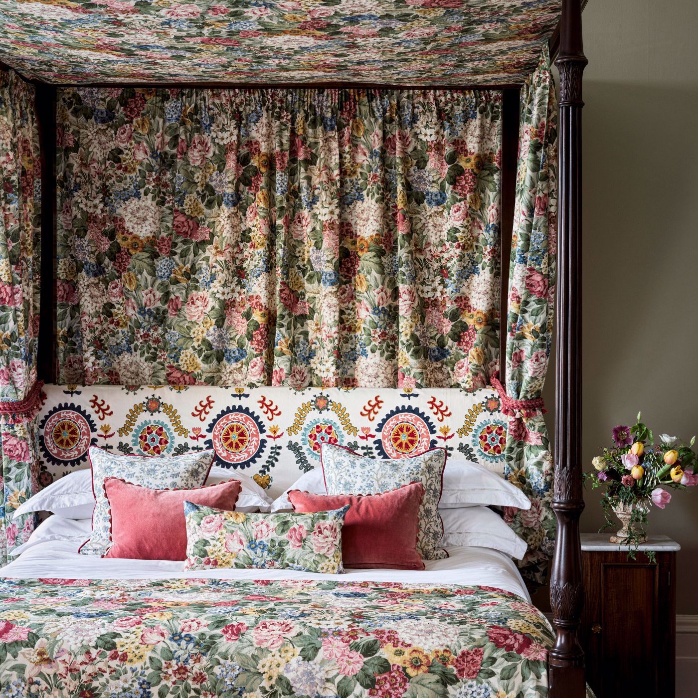 Hydrangea & Rose Chintz Fabric by SAN