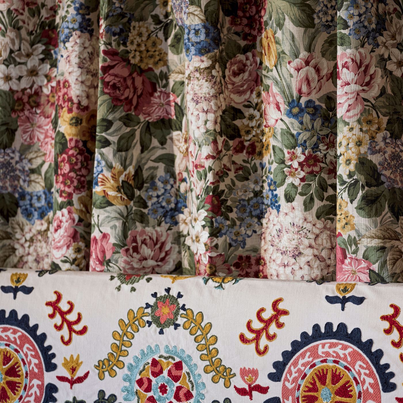 Hydrangea & Rose Chintz Fabric by SAN
