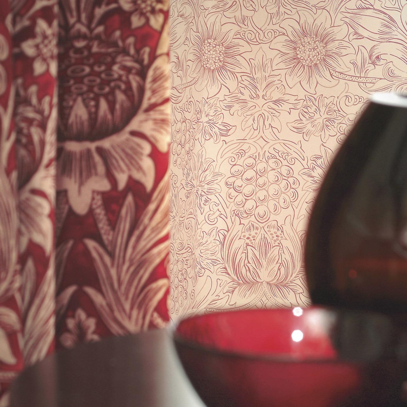 Sunflower Etch Church Red/Biscuit Wallpaper by MOR