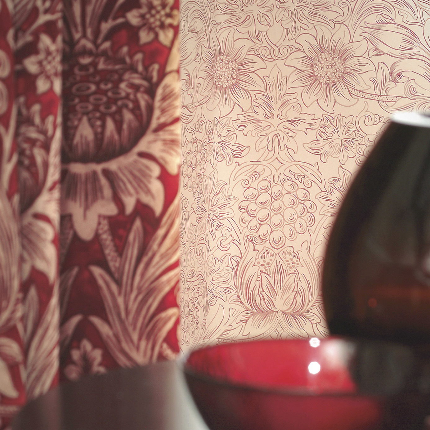 Sunflower Etch Church Red/Biscuit Wallpaper by MOR