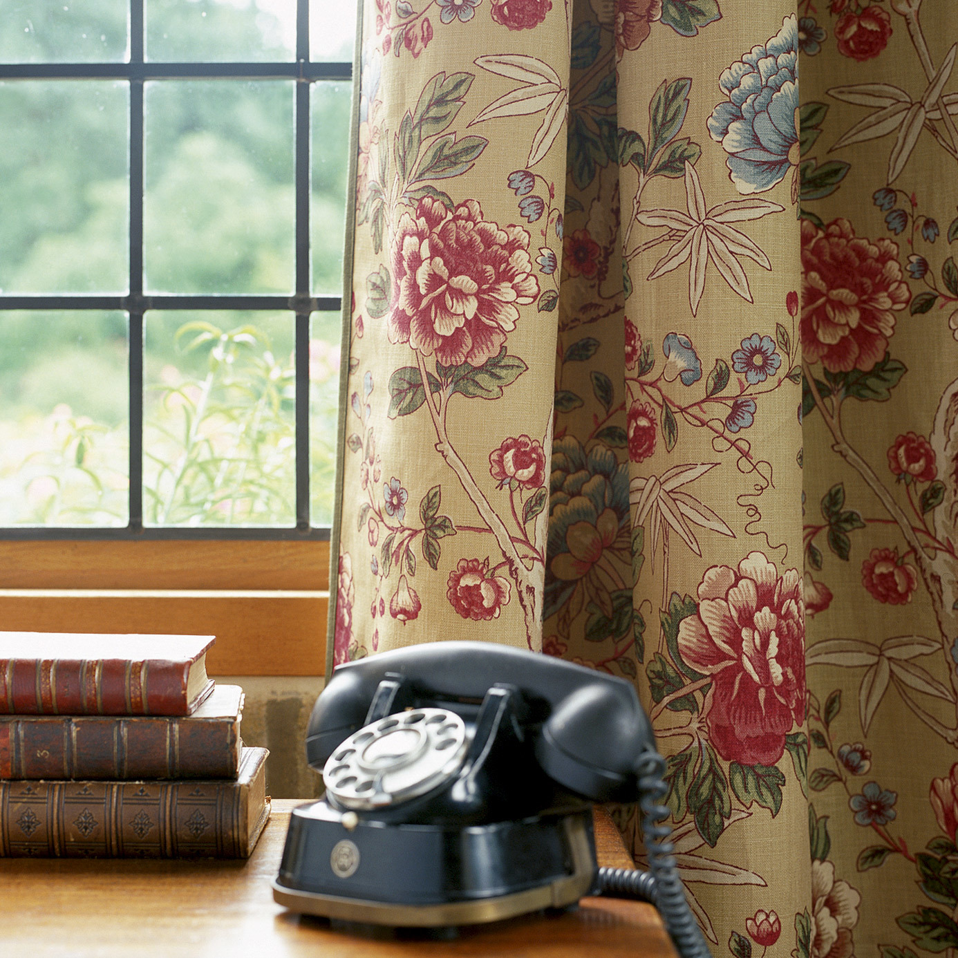 Red Floral Curtain Fabric, William Morris