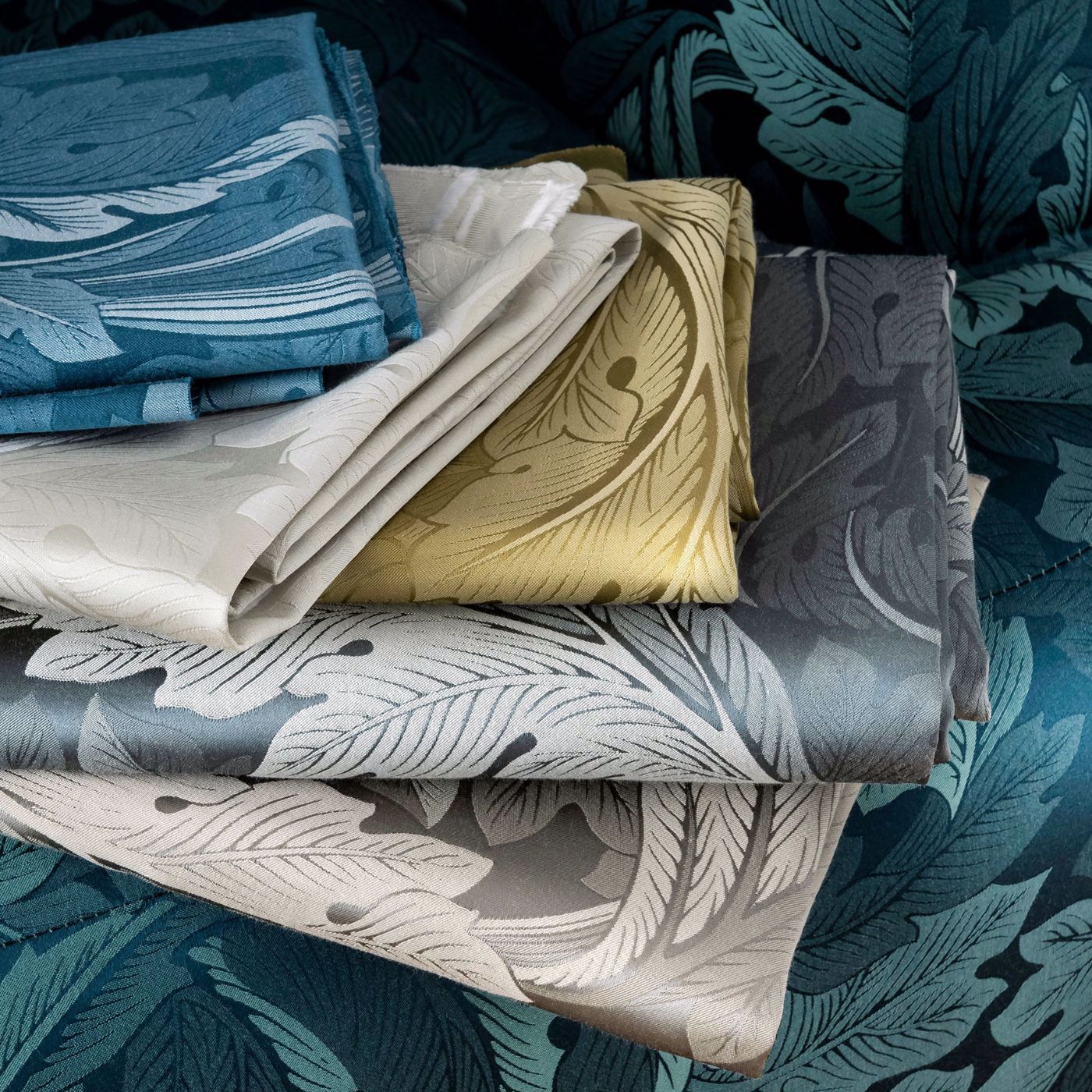 Acanthus Jacquard Teal Fabric by CNC