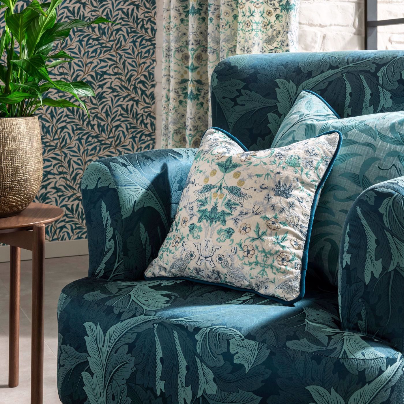 Acanthus Jacquard Teal Fabric by CNC