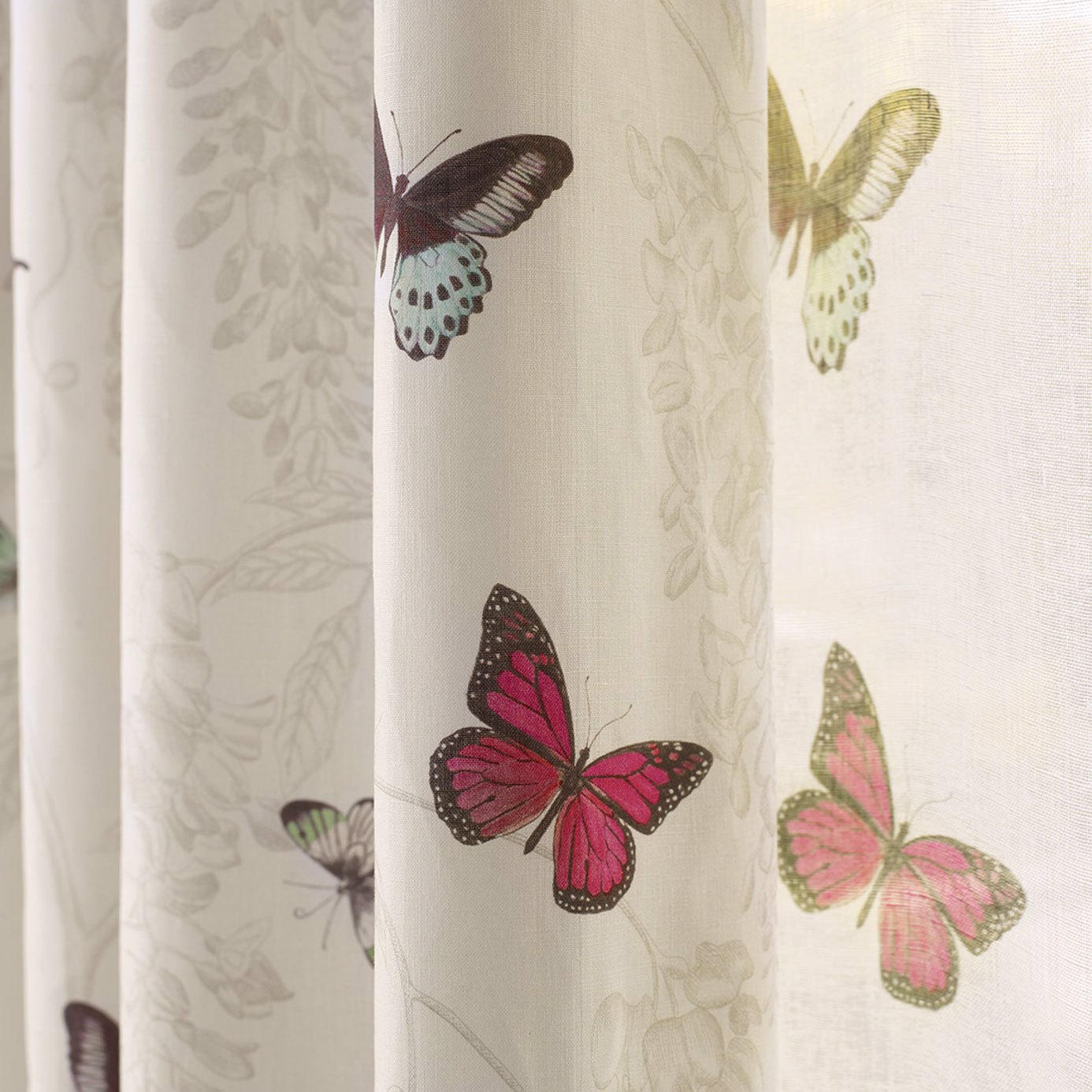 Butterfly Voile Fuchsia/Cream Fabric by SAN