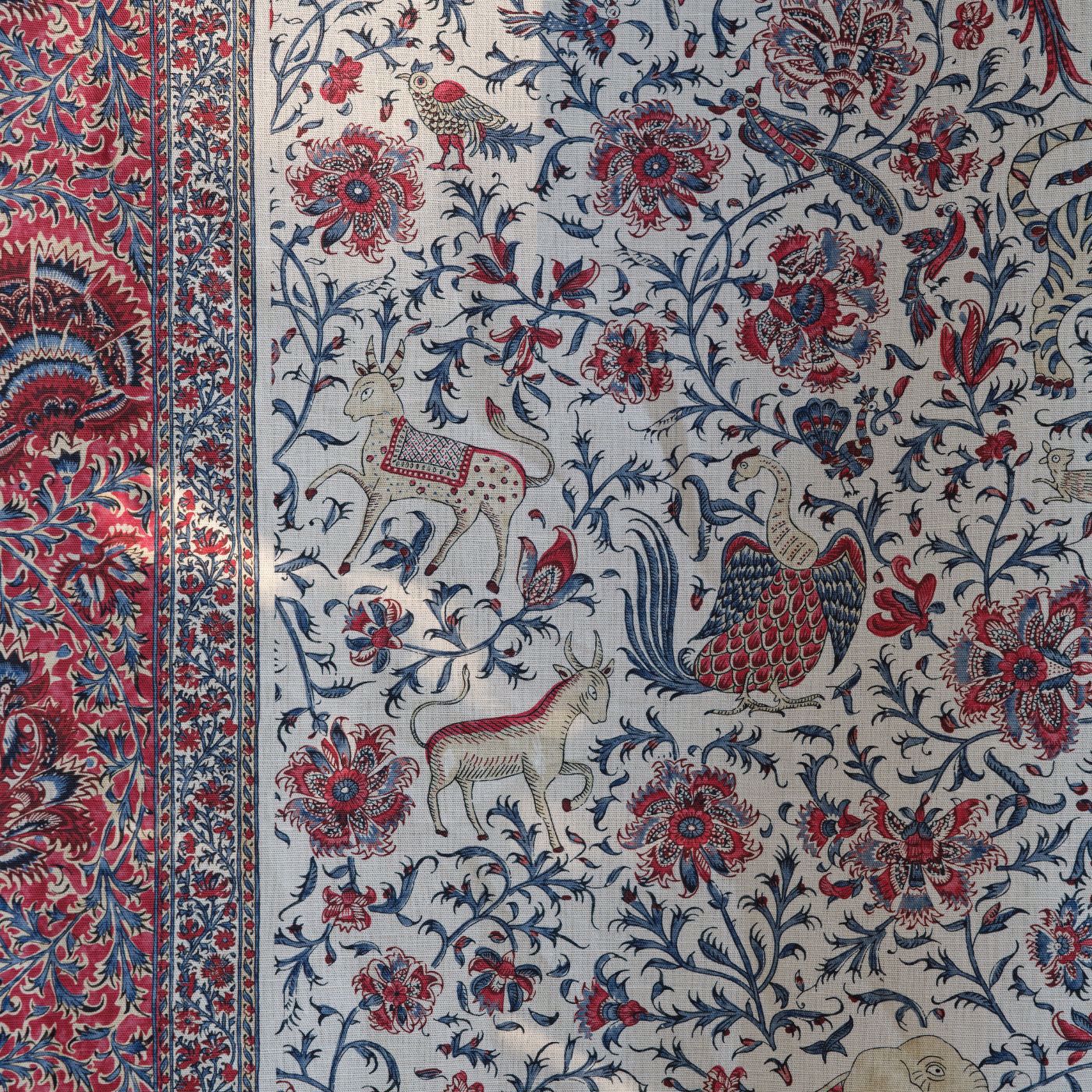 Mughal Menagerie Indigo/Madder Fabric by ZOF