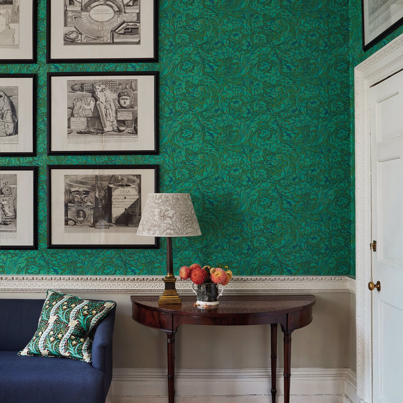 Bachelors Button Olive/Turquoise Wallpaper by MOR