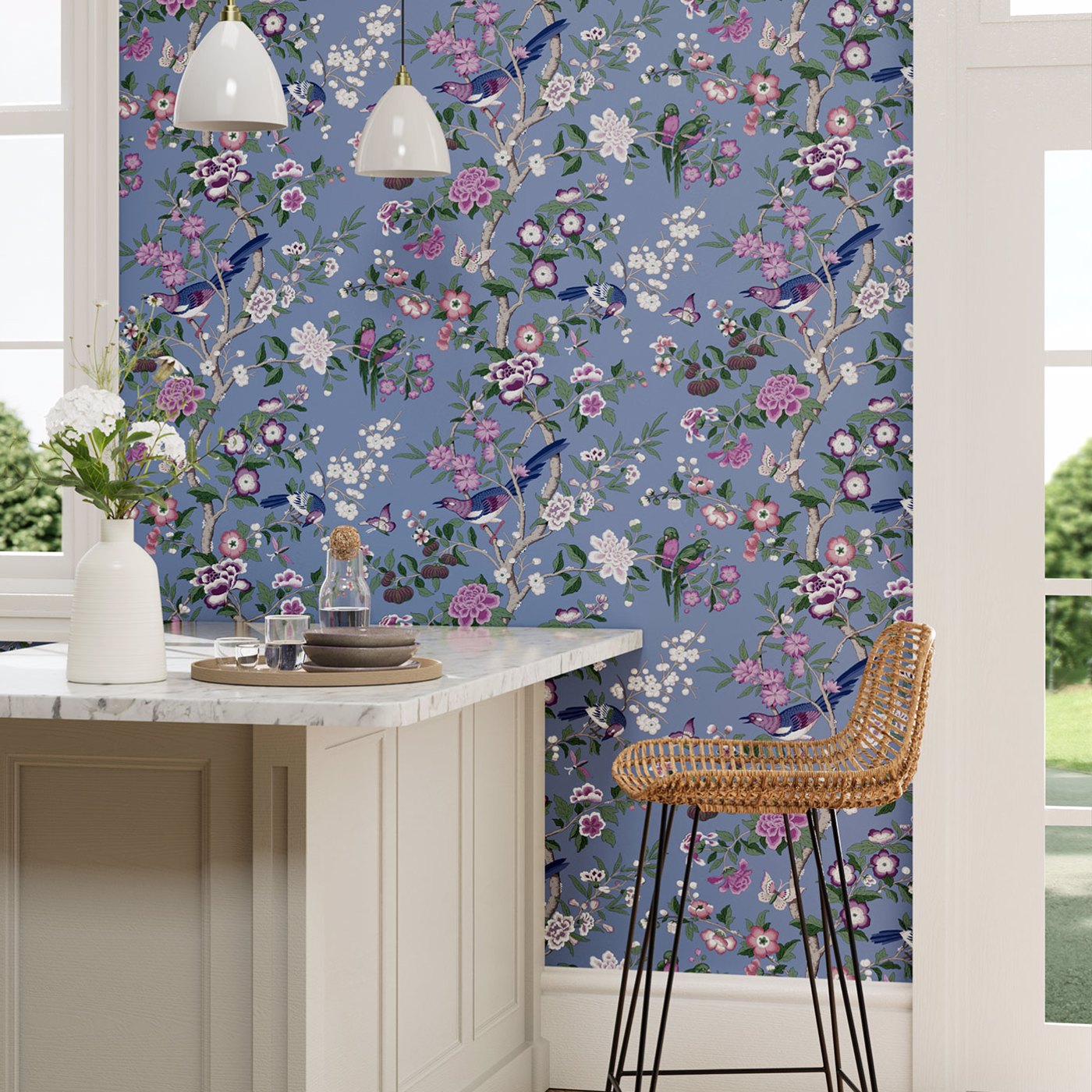 Chinoiserie Hall Blueberry/Purple Wallpaper by SAN