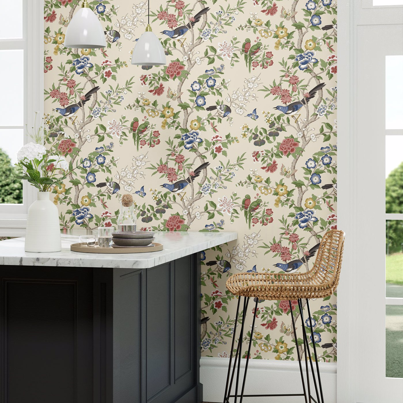 Chinoiserie Hall Linen/ Chintz Wallpaper by SAN