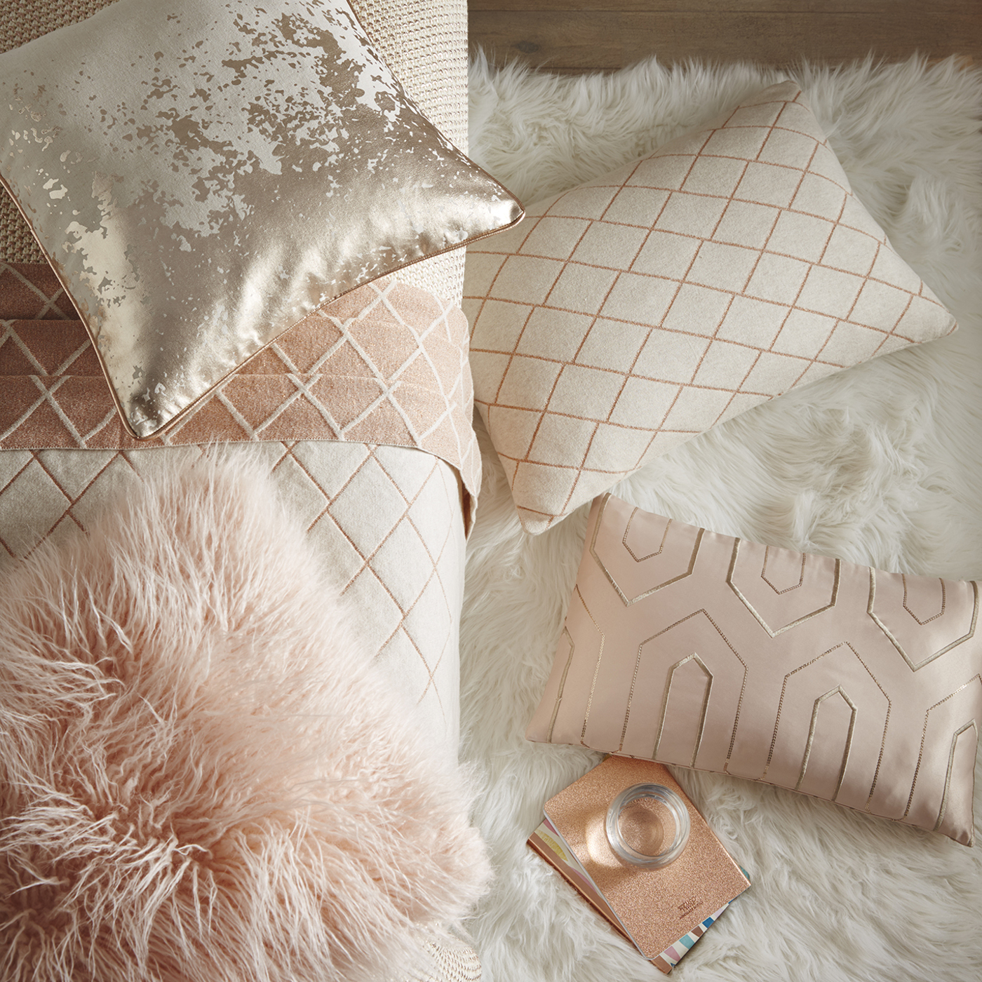 Splatter Foil Print Cushion Rose Gold Bedding by TDA
