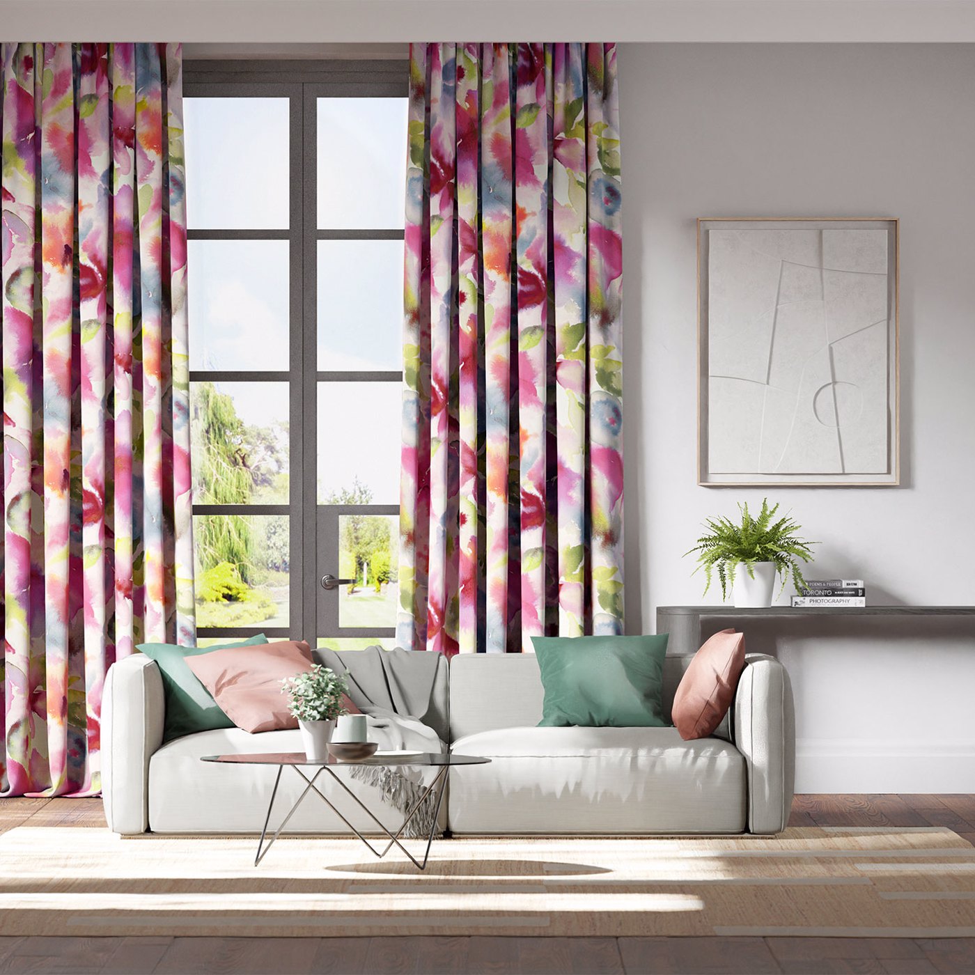 Flores Fuchsia/Zest/Azure Fabric by HAR