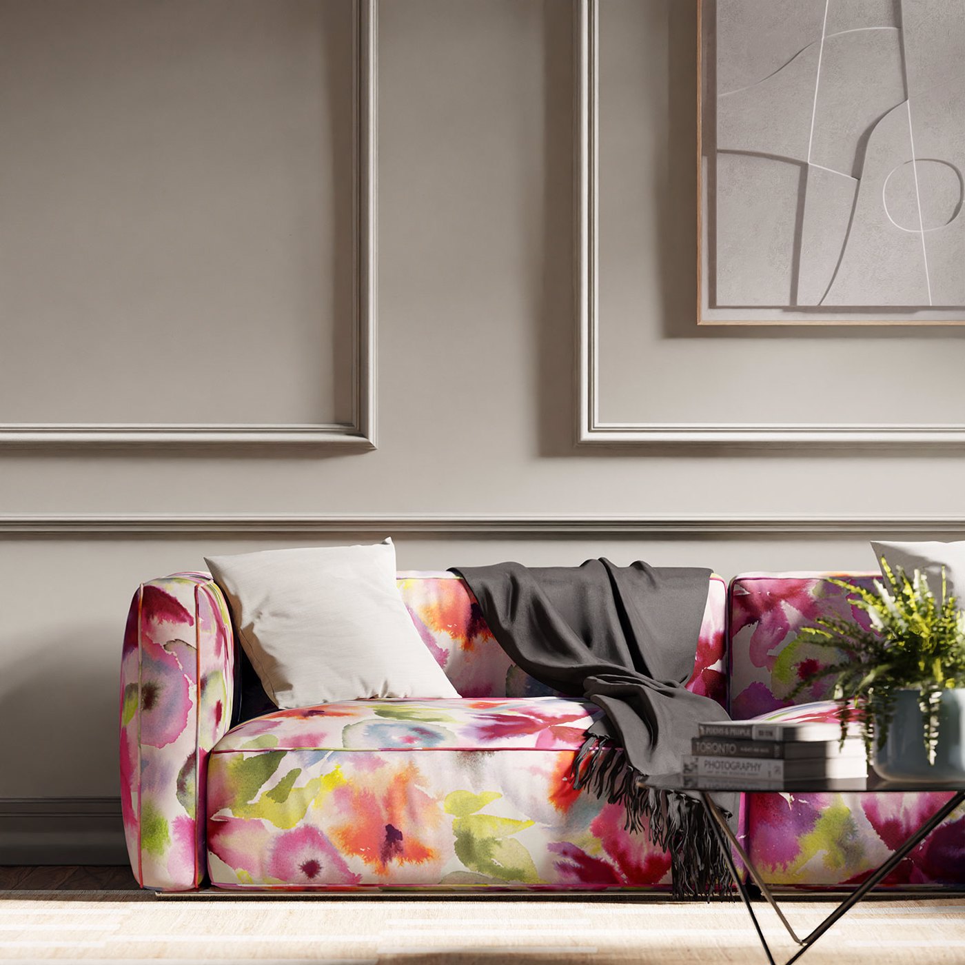 Flores Fuchsia/Zest/Azure Fabric by HAR