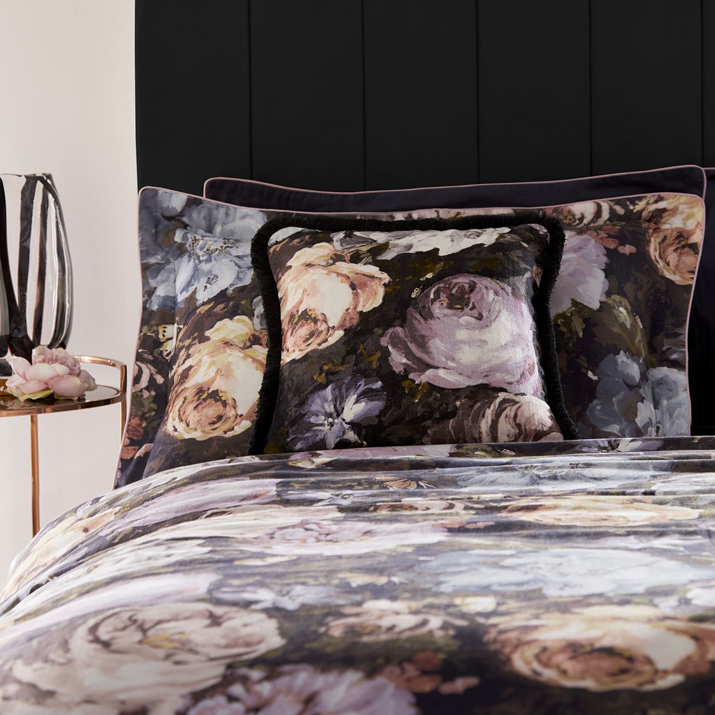 Floretta Cushion Blush/Charcoal Bedding by CNC