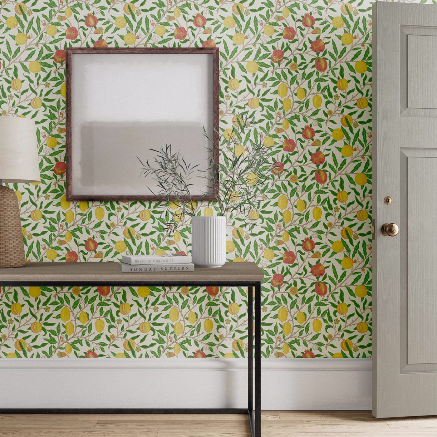 Fruit Leaf Green/Madder Wallpaper by MOR