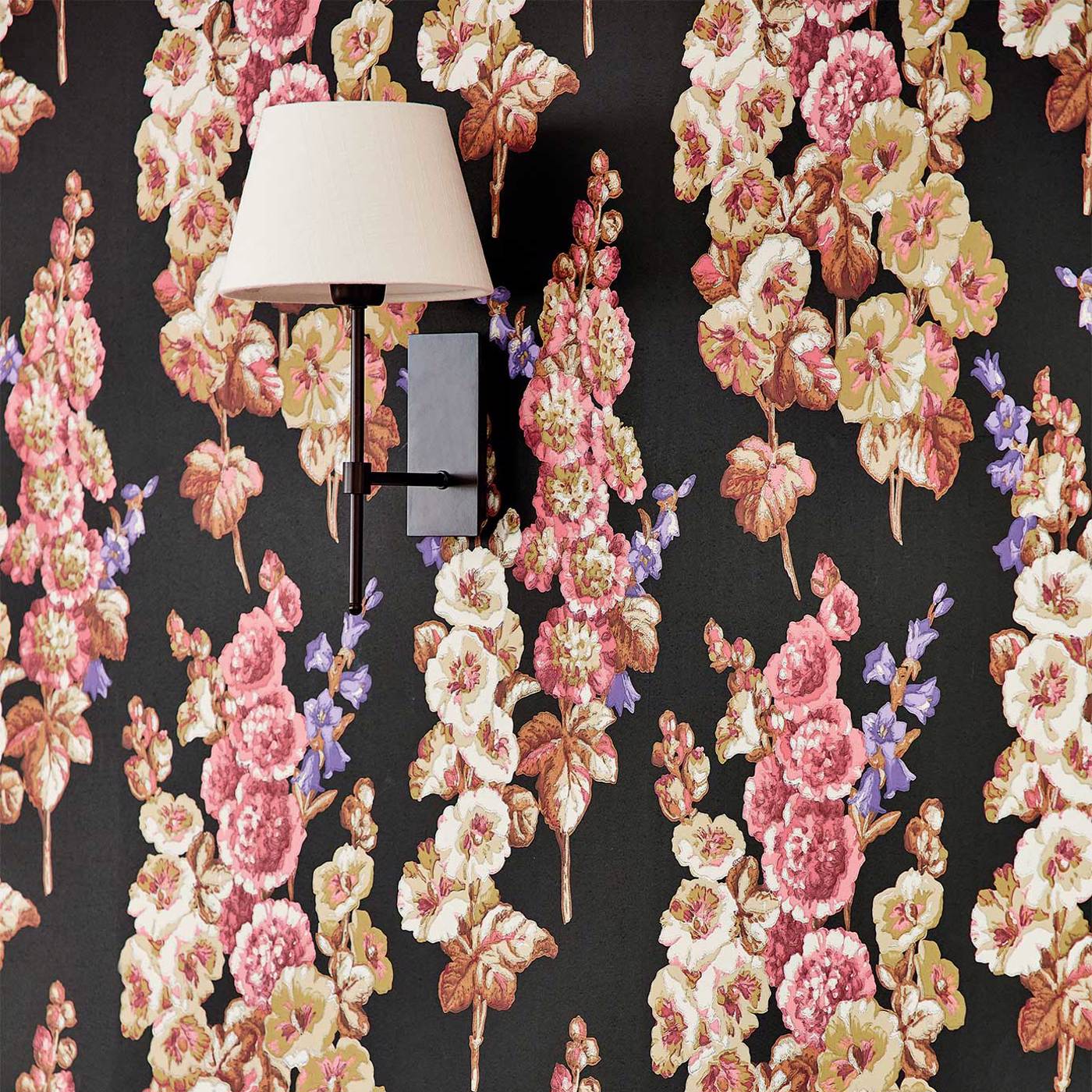 Hollyhocks Gold Metallic/Tan Wallpaper by SAN