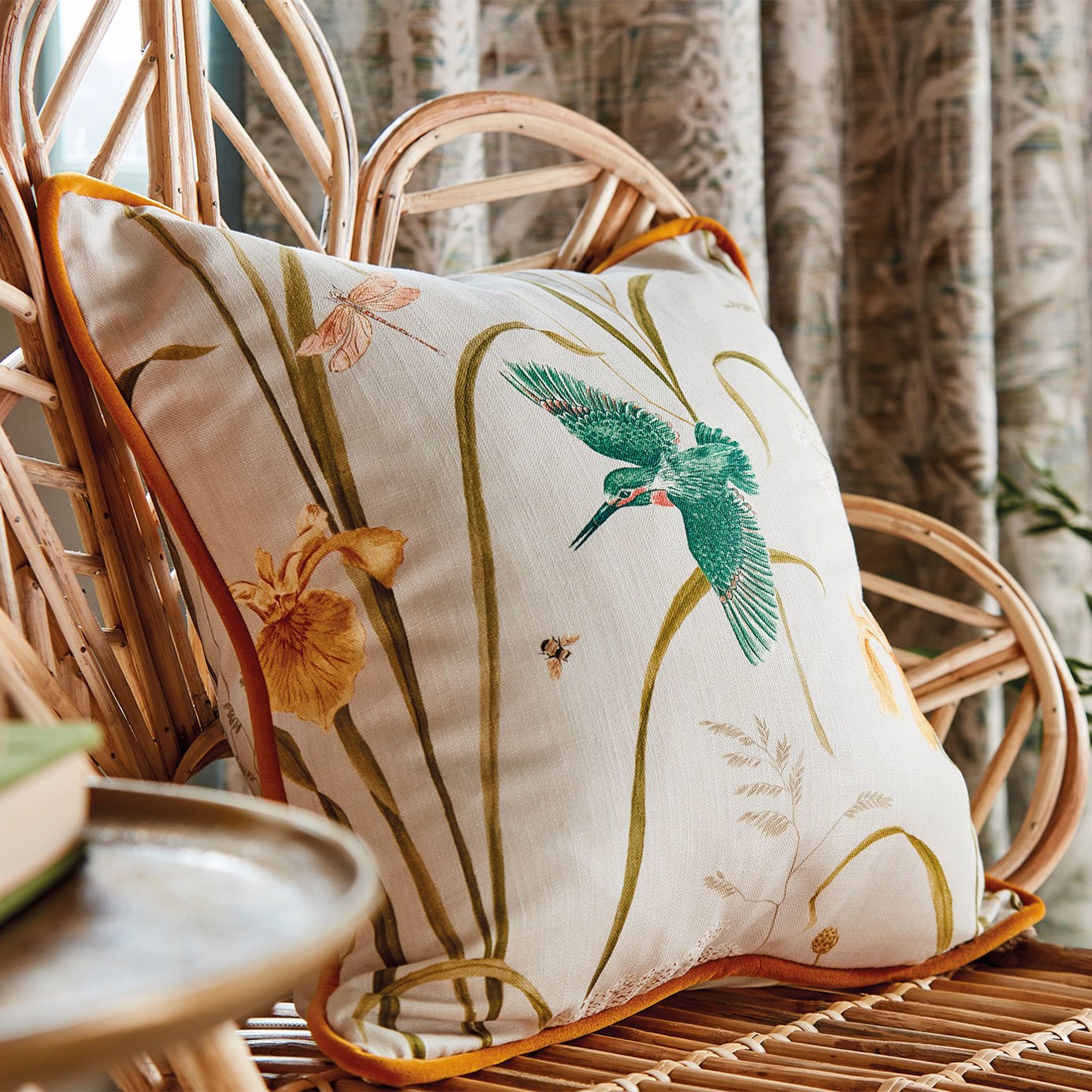Kingfisher & Iris Azure/Linen Fabric by SAN