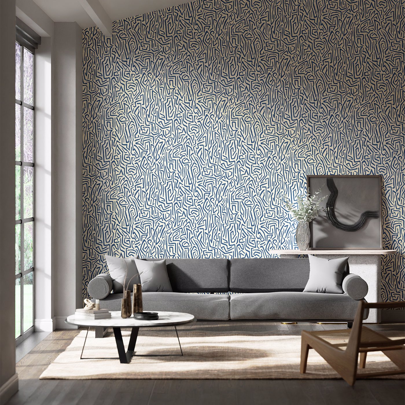 Melodic Wide Width Japanese Ink/Origami Wallpaper by HAR