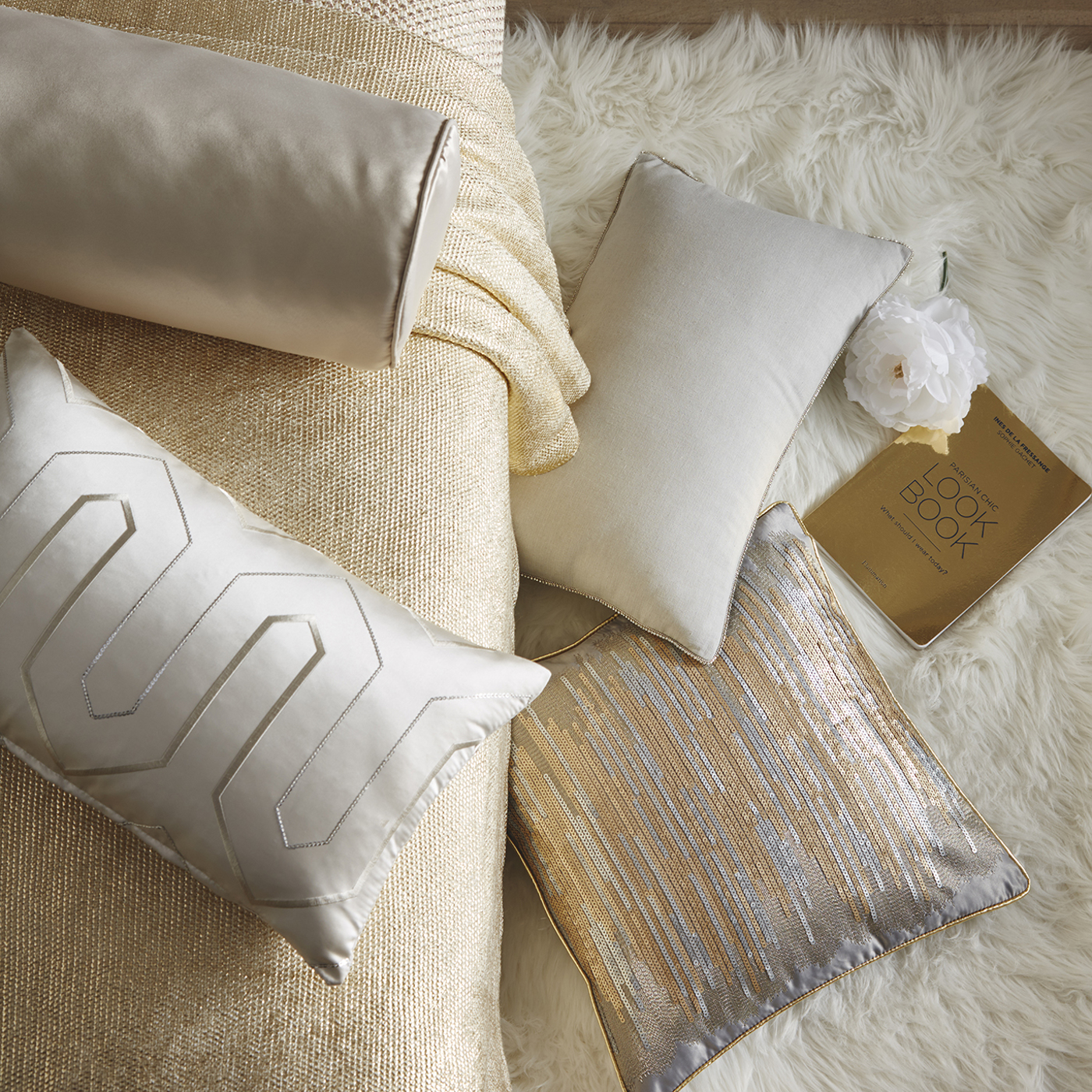 Shimmer Sequin 43X43 Cushion Gold Bedding by TDA
