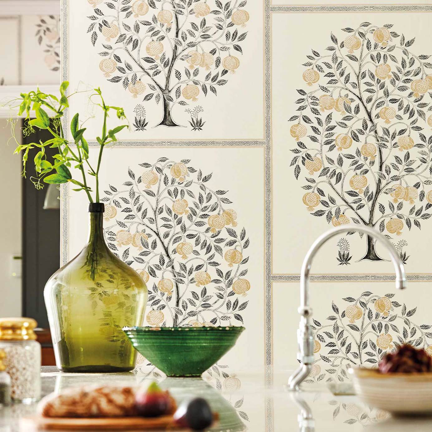 Anaar Tree Charcoal/Gold Wallpaper by SAN