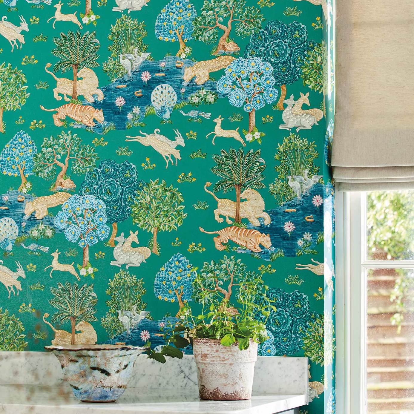 Pamir Garden Cream/Nettle Wallpaper by SAN