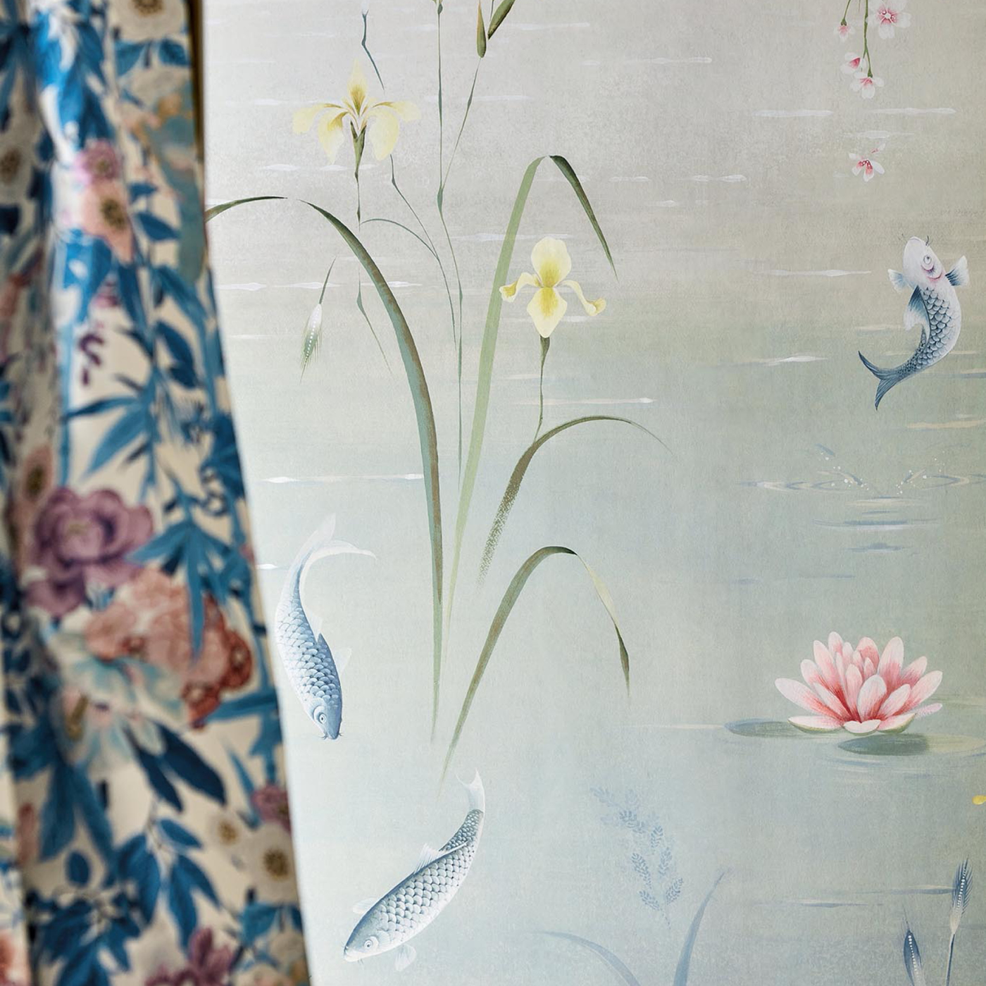 Water Garden Soft Jade/Pink Blossom Wallpaper by SAN