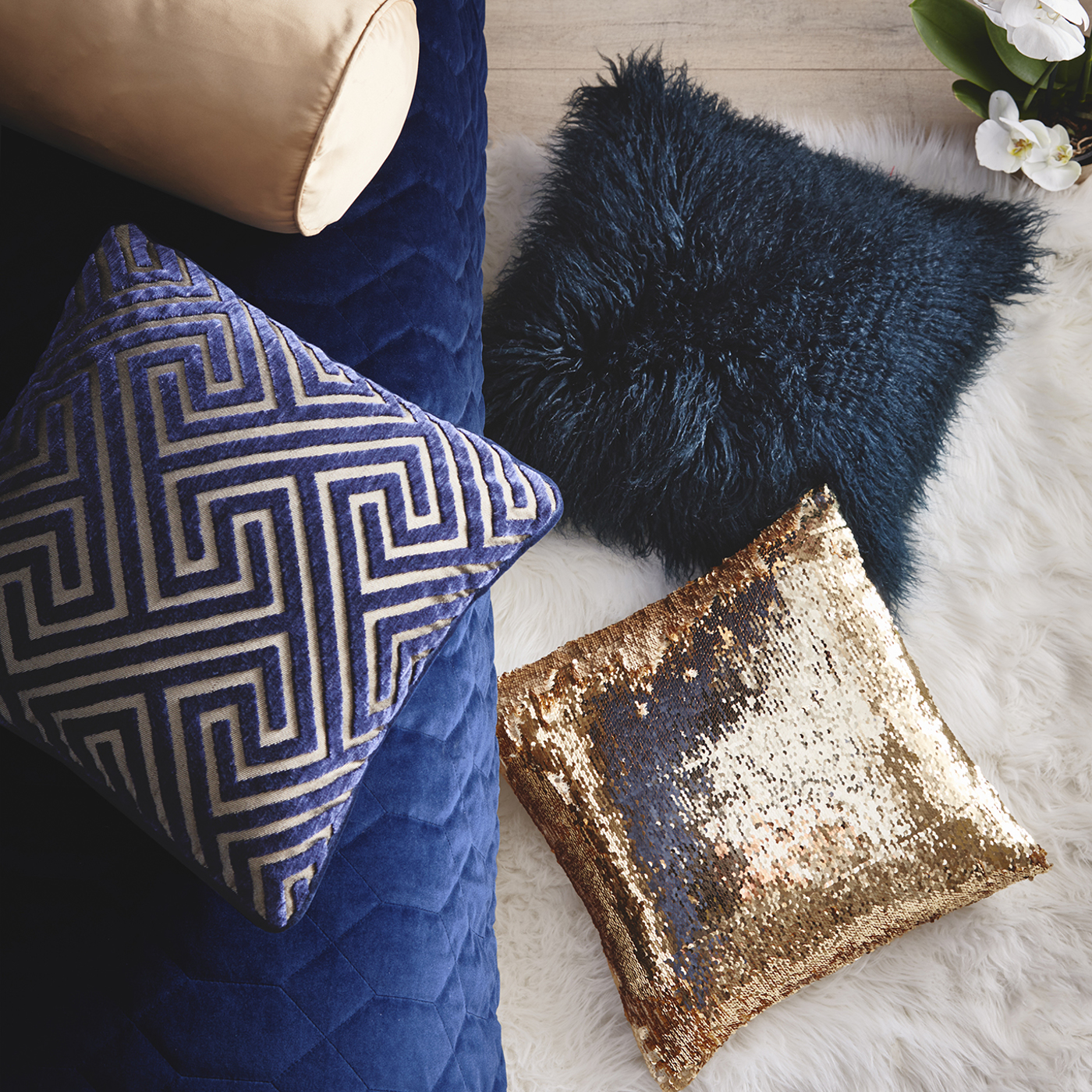 Sequin Cushion Gold Bedding by TDA